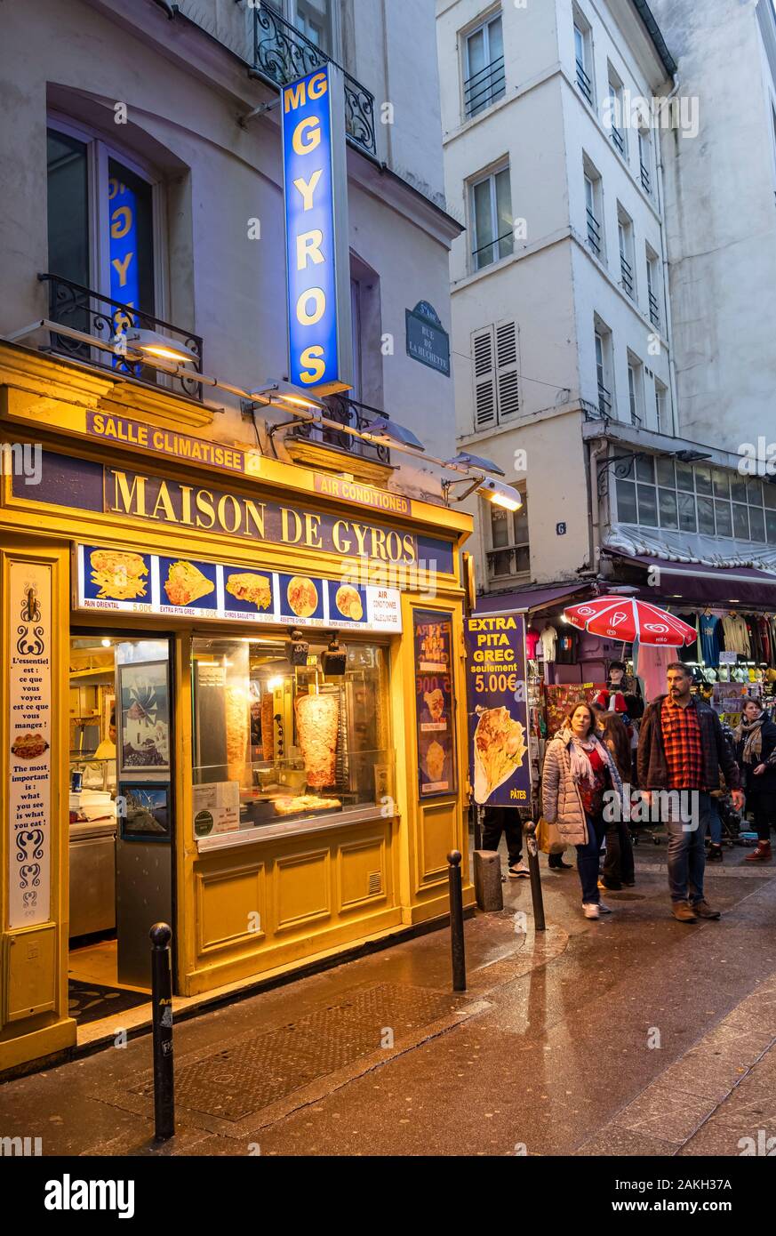 Frankreich, Paris, Quartier Latin, touristische Restaurant, La Huchette Street, Maison de Gyros Stockfoto