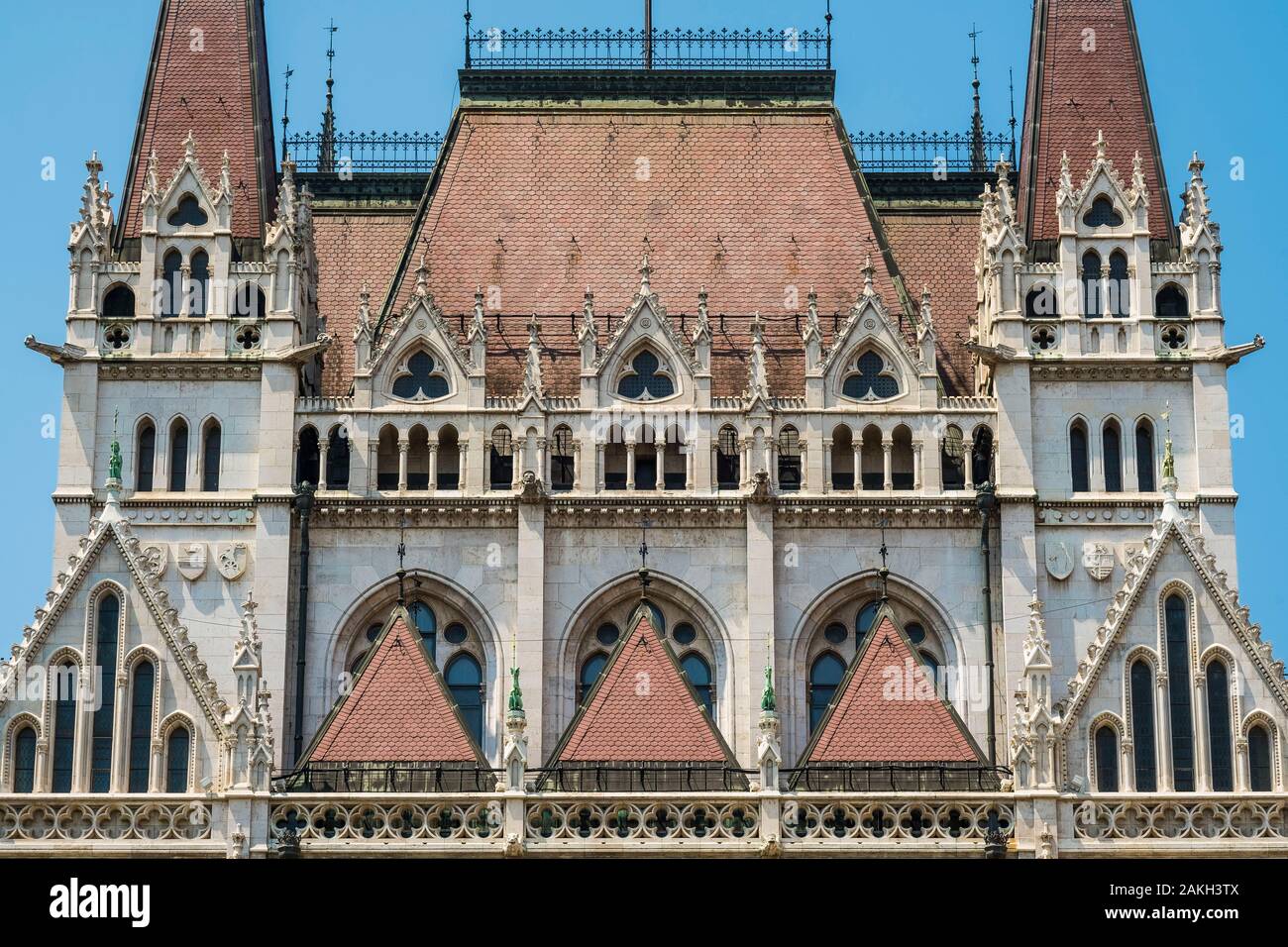 Ungarn, Budapest, UNESCO-Weltkulturerbe, Pest, das ungarische Parlament, großen neugotischen Stil Gebäude aus dem frühen 20. Jahrhundert, Sitz der Nationalversammlung von Ungarn. Stockfoto