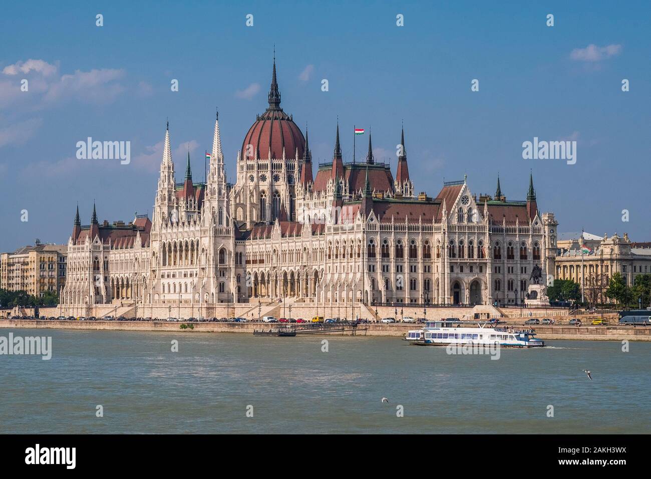 Ungarn, Budapest, UNESCO-Weltkulturerbe, Pest, das ungarische Parlament, großen neugotischen Stil Gebäude aus dem frühen 20. Jahrhundert, Sitz der Nationalversammlung von Ungarn. Stockfoto
