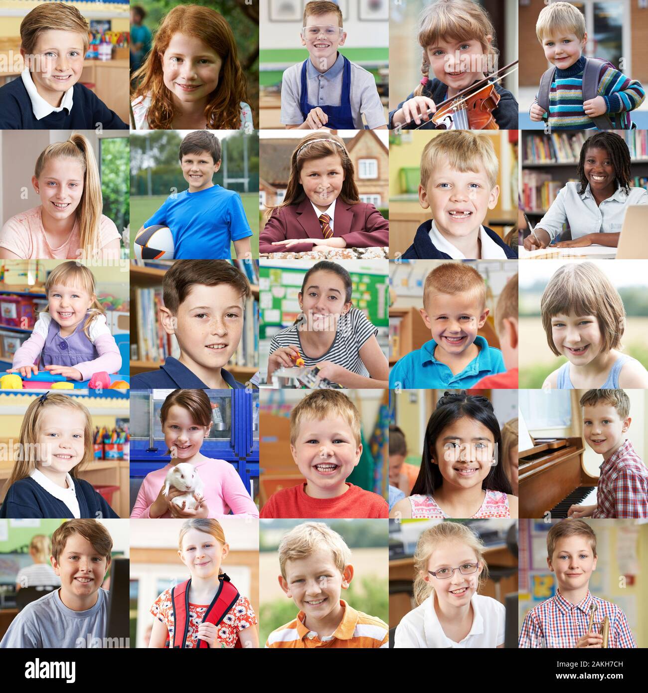 Composite von Flächen von mehreren männlichen und weiblichen Kinder Stockfoto