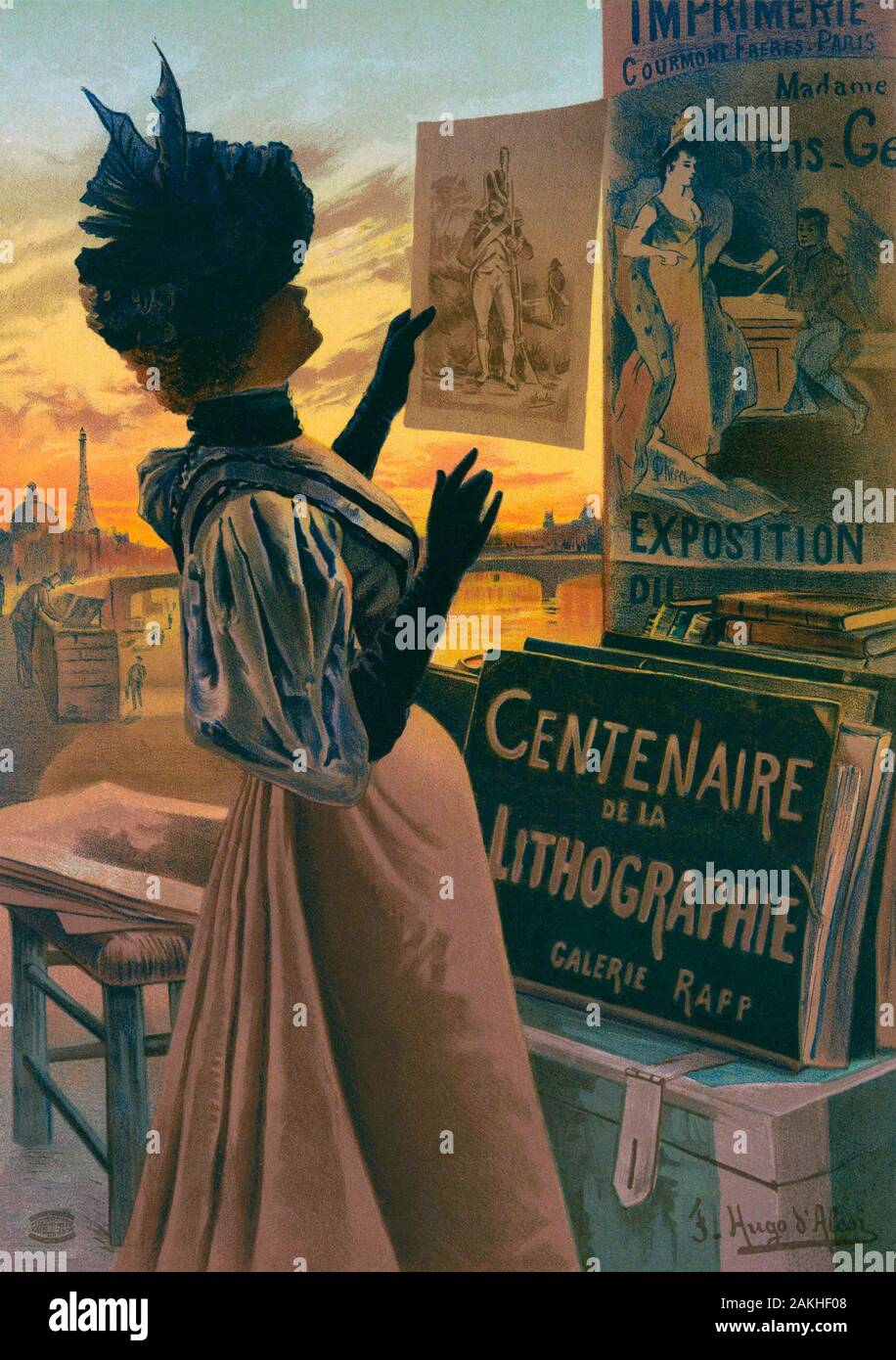 Plakat werbung die Exposition du Centenaire de la Lithographie, oder 100 Ausstellung der Lithographie, in der Galerie Rapp, Paris, Oktober bis November 1895. Stockfoto