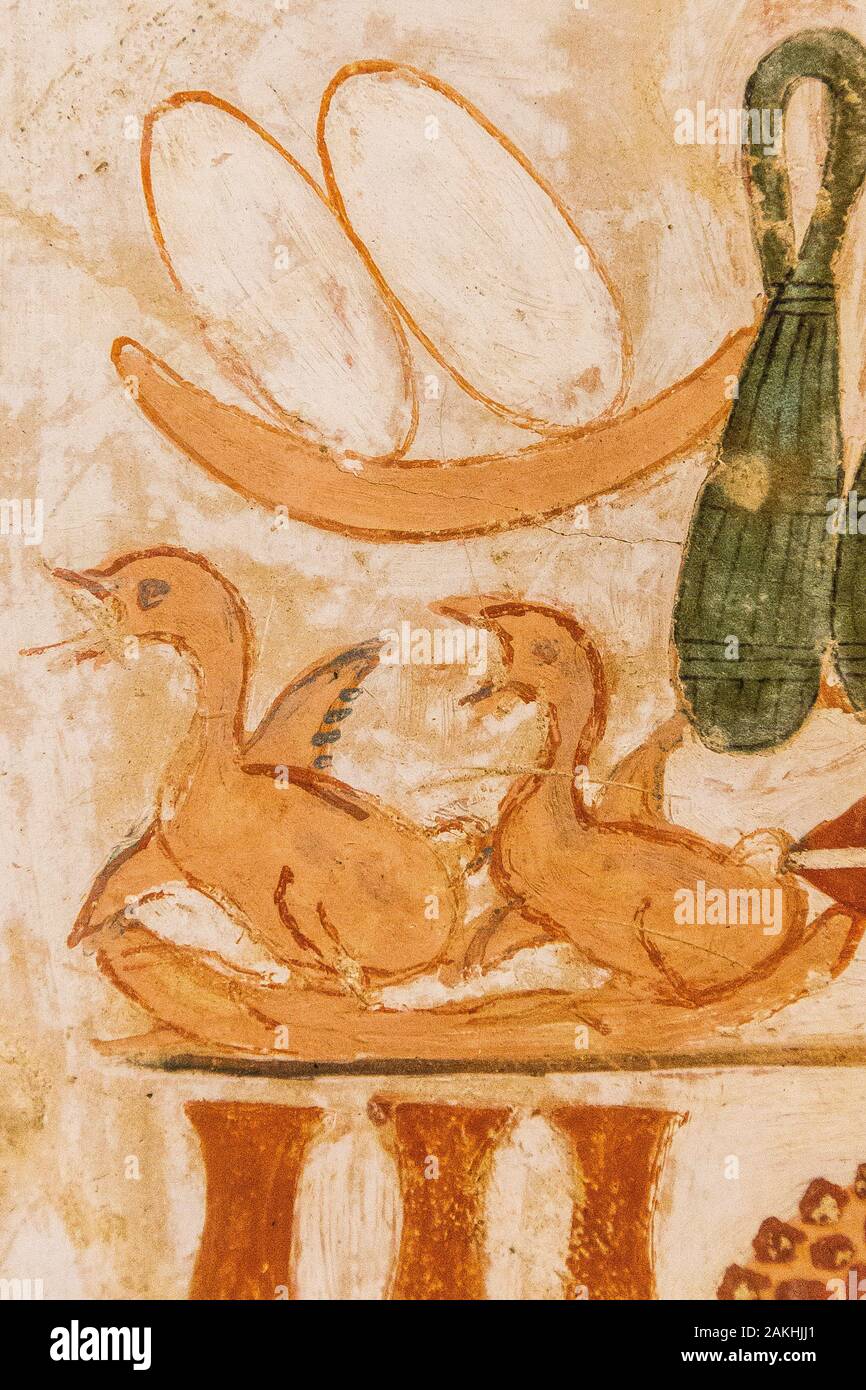 UNESCO Welterbe, Theben in Ägypten, das Tal der Adligen, Grab von menna. Unter anderem diese Angebote scheinen zu lebenden Küken. Stockfoto