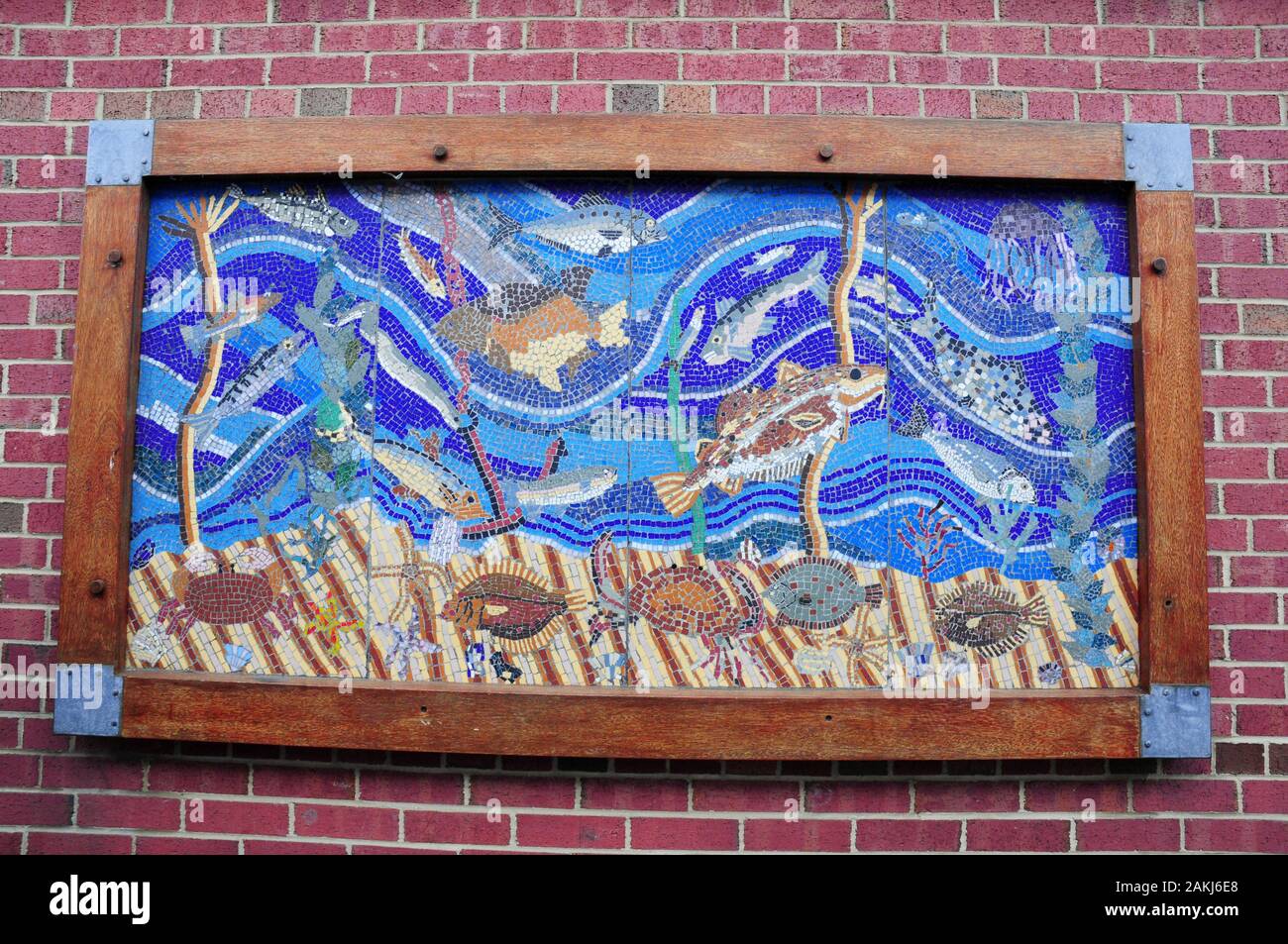 Fischmarktmosaik, Whitby's Fish Quay. Stockfoto