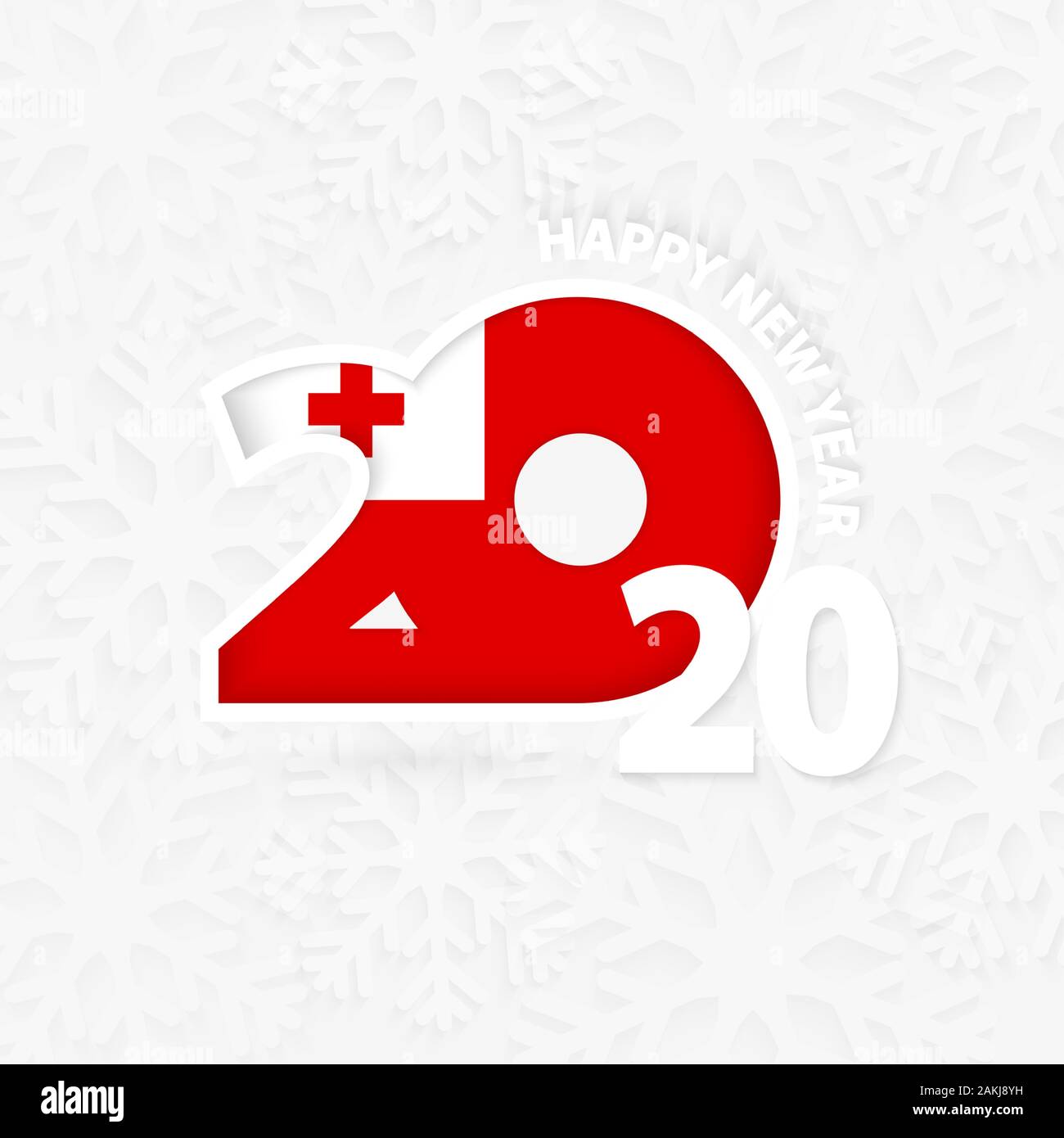 Frohes Neues Jahr 2020 für Tonga auf Schneeflocke Hintergrund. Gruß Tonga mit Neuen 2020 Jahr. Stock Vektor