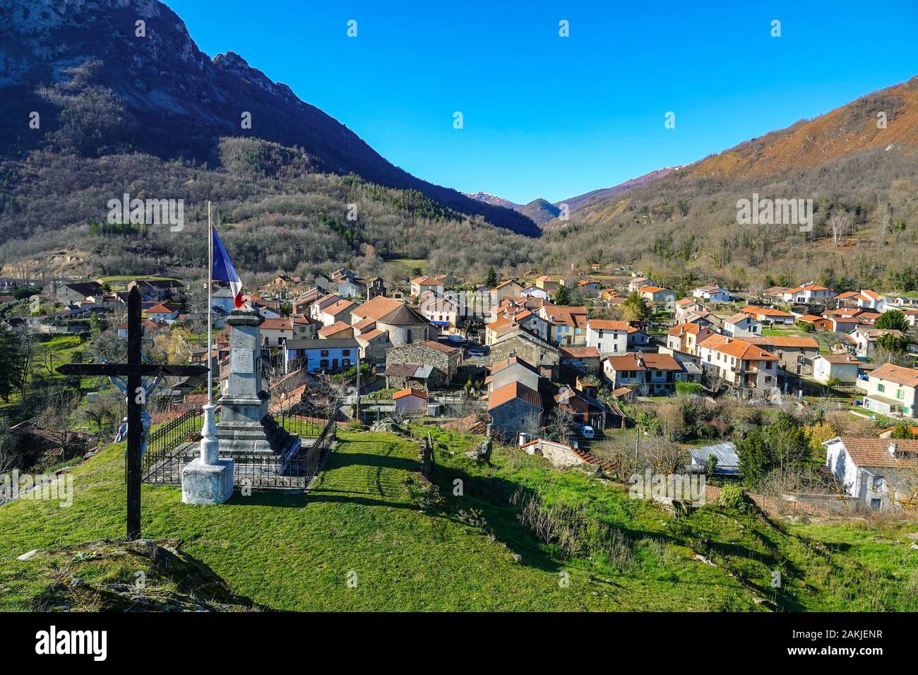 Das Dorf von Arignac, in der Nähe von Tarascon sur Ariège, Ariège, Frankreich Stockfoto