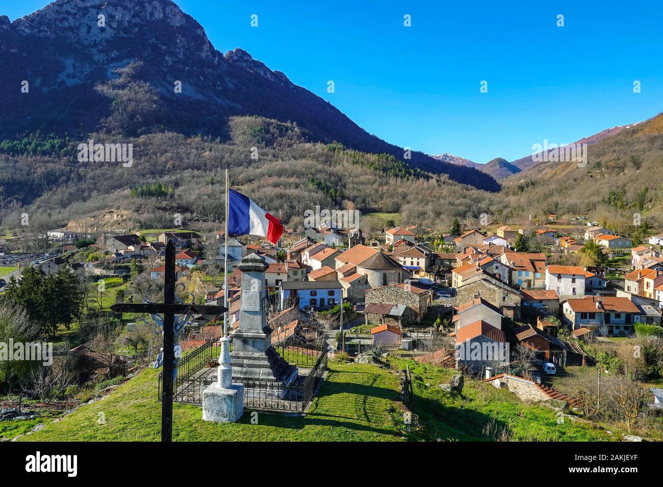 Das Dorf von Arignac, in der Nähe von Tarascon sur Ariège, Ariège, Frankreich Stockfoto