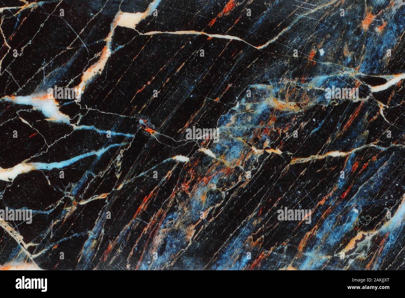Schwarz Blau Orange gemusterten Marmorboden Hintergrund Stockfoto