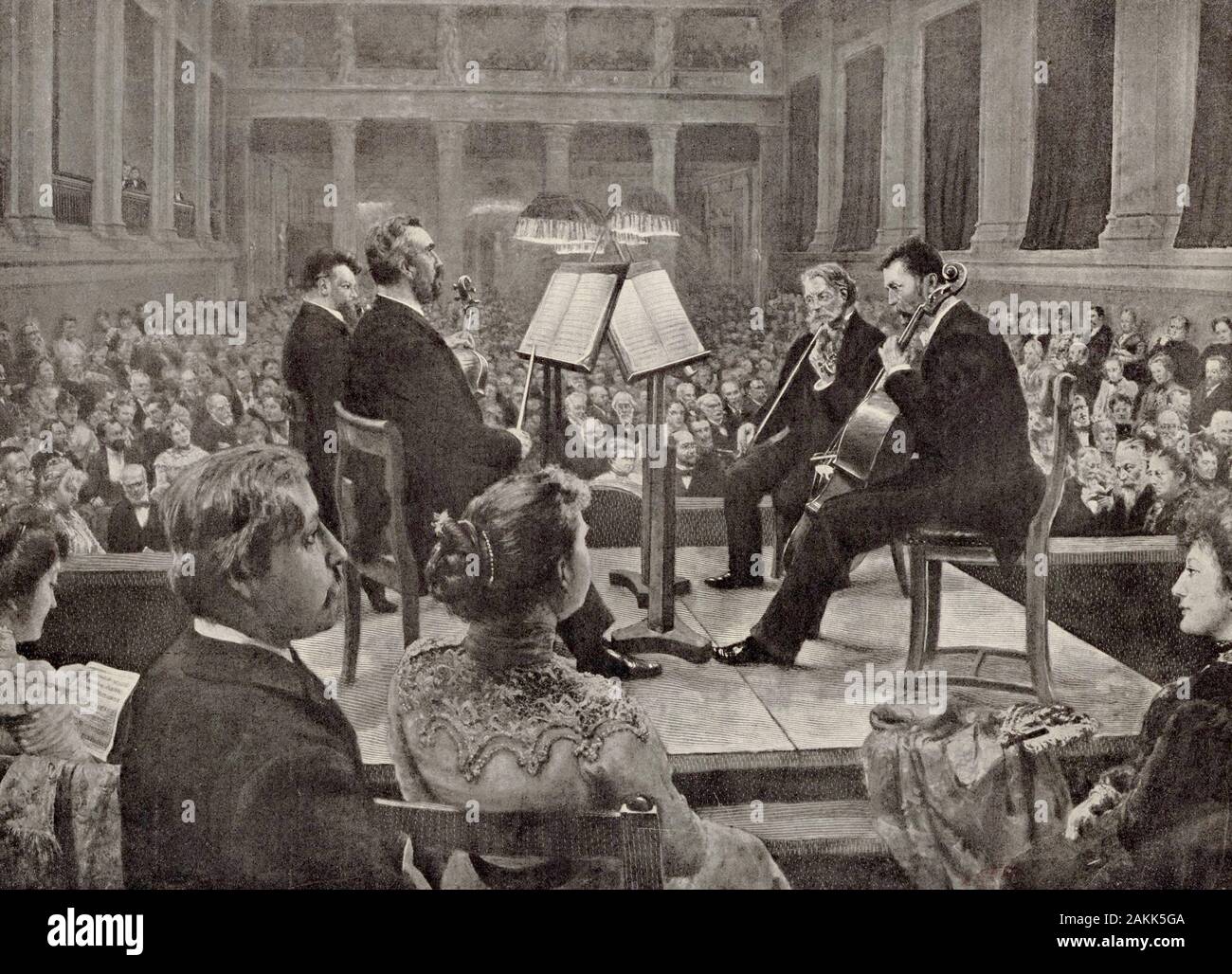 Die Joachim Quartett in Berlin durchführen. Die Joseph Joachim Quartett. Von links nach rechts: Carl Halir, Robert Hausmann, Joseph Joachim, Emanuel Wirth links. Stockfoto