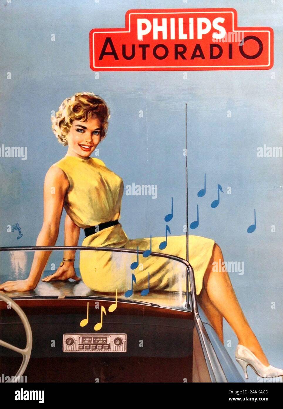 PHILIPS AUTORADIO Anzeige 1955 Stockfoto