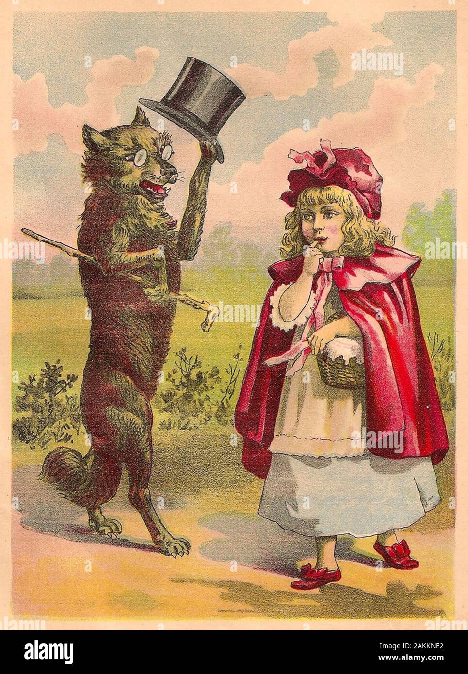 Rotkäppchen und der Wolf. Abbildung aus dem 19. Jahrhundert. Stockfoto