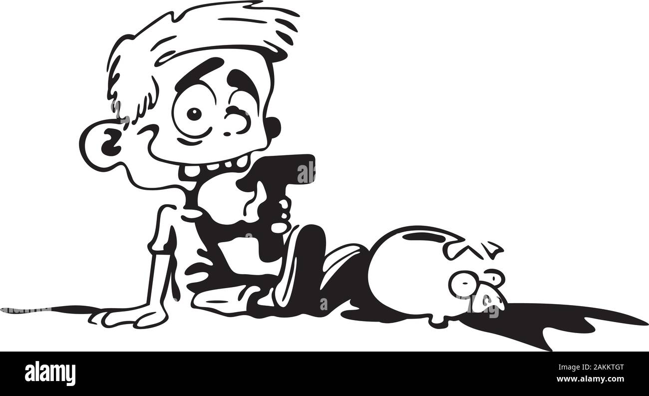 Der Junge bricht die Schweinebank Stock Vektor