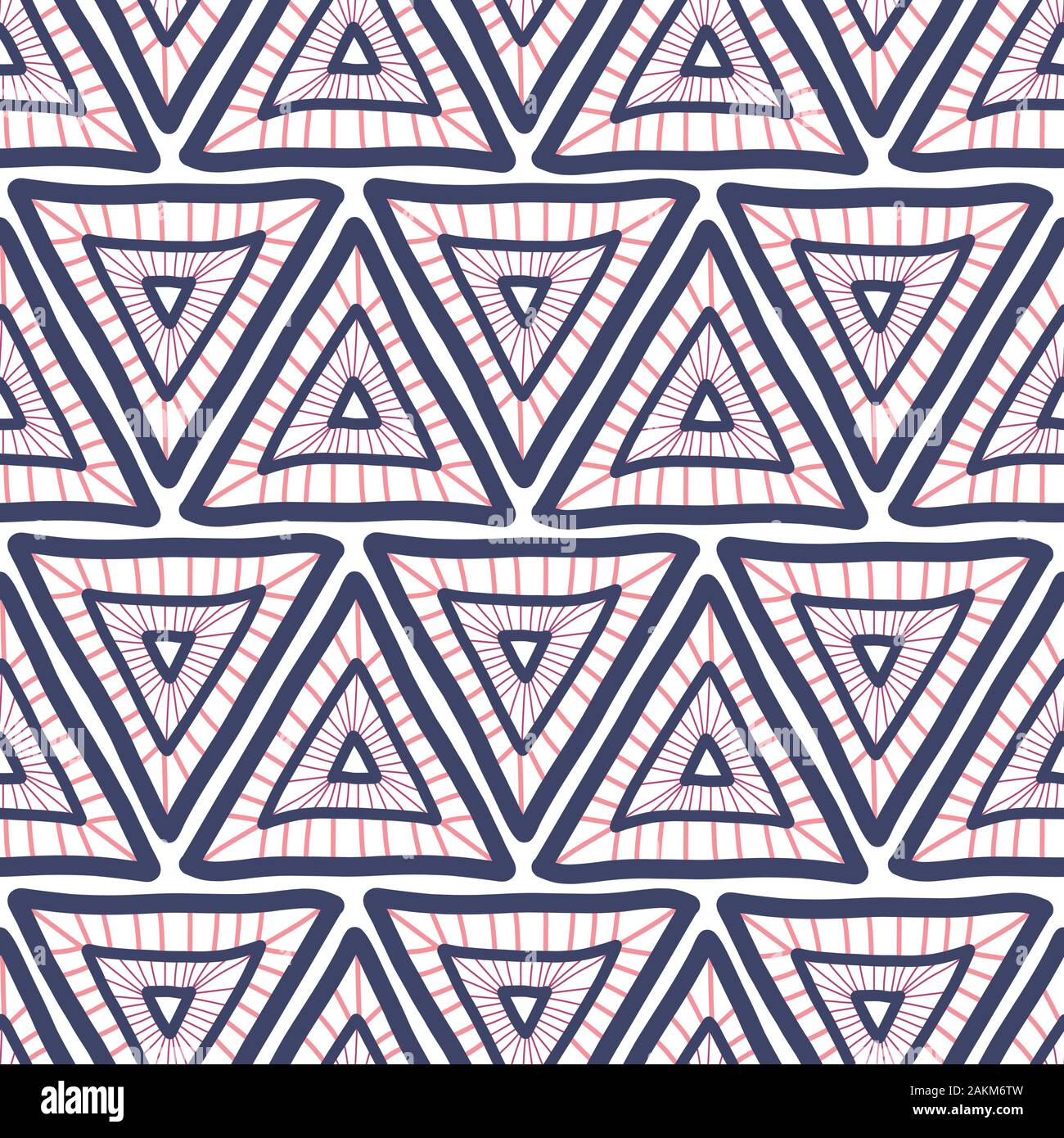 Nahtlose Dreieck Hintergrund. Hand Boho style Rosa und blauen Dreiecke wiederholen Vektor Muster gezeichnet. Ethnische tribal Kulisse. Geometrische Formen wiederholen Stock Vektor