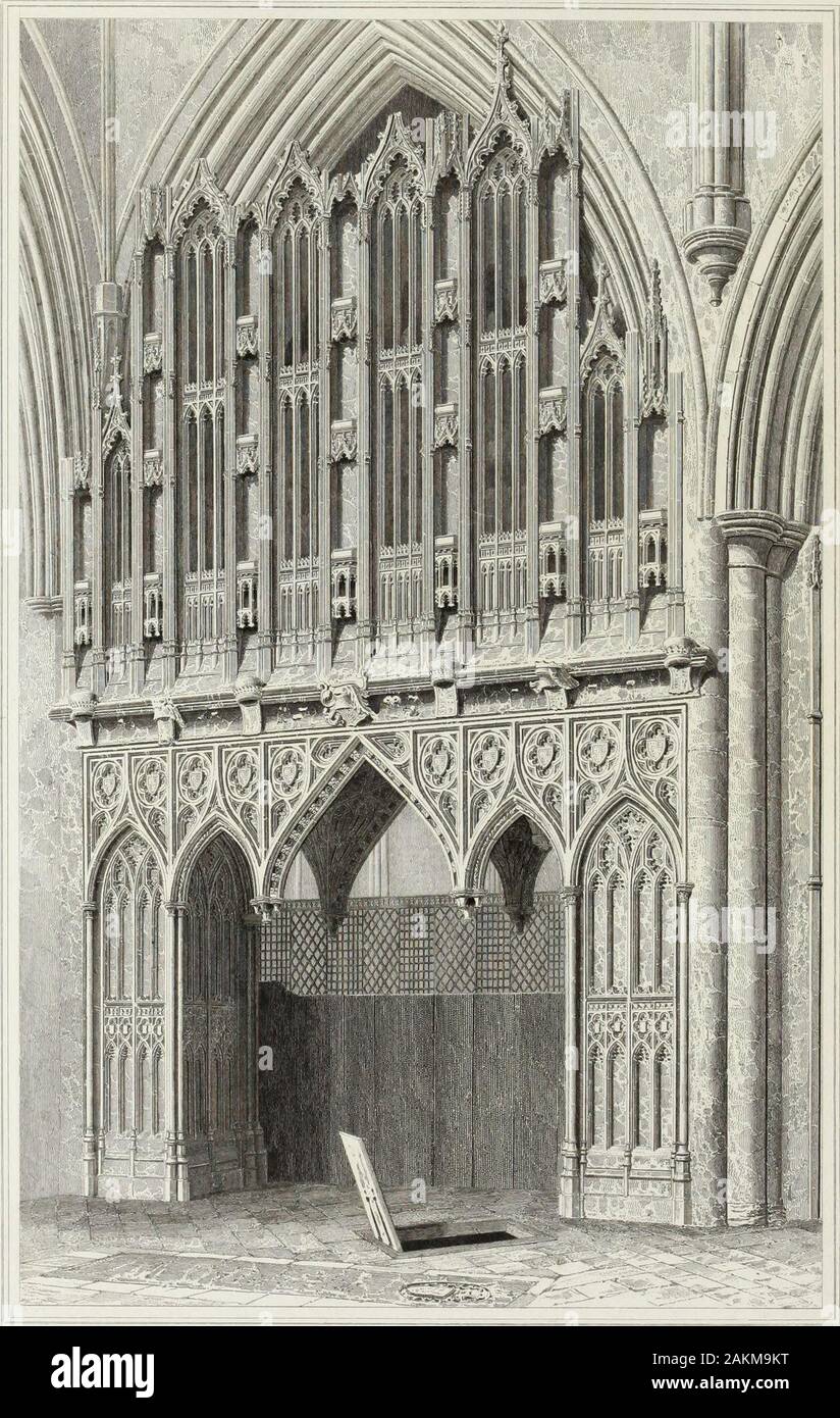 Die monumentale bleibt der edlen und herausragende Personen: Bestehend aus der großherzogliche Antiquitäten von Großbritannien. 6. Gezeichnet Sc graviert Ty Edw^ Blore. in S* ich Albans Ablbey Orairxlhu Beweis. März veröffentlicht. 1 IB? *&Gt;. Durch Harding, Tripkook & Lepard., Finsbury Square, Zmdan,. HUMPHREY, DUKE OF GLOUCESTER. Ob ein. 1446. Denkmal in St. Albans. Humphrey von Lancaster, vierter Sohn von König Henry theFourth, durch seine erste Frau, Maria de Bohun, Tochter und Co - Heirof Humphrey, Earl von Hereford und Northampton, wurde createdEarl von Pembroke und Herzog von Gloucester, in der zweiten auf, seinen Bruder, zum König Heinrich der Fünfte. Uhr Stockfoto
