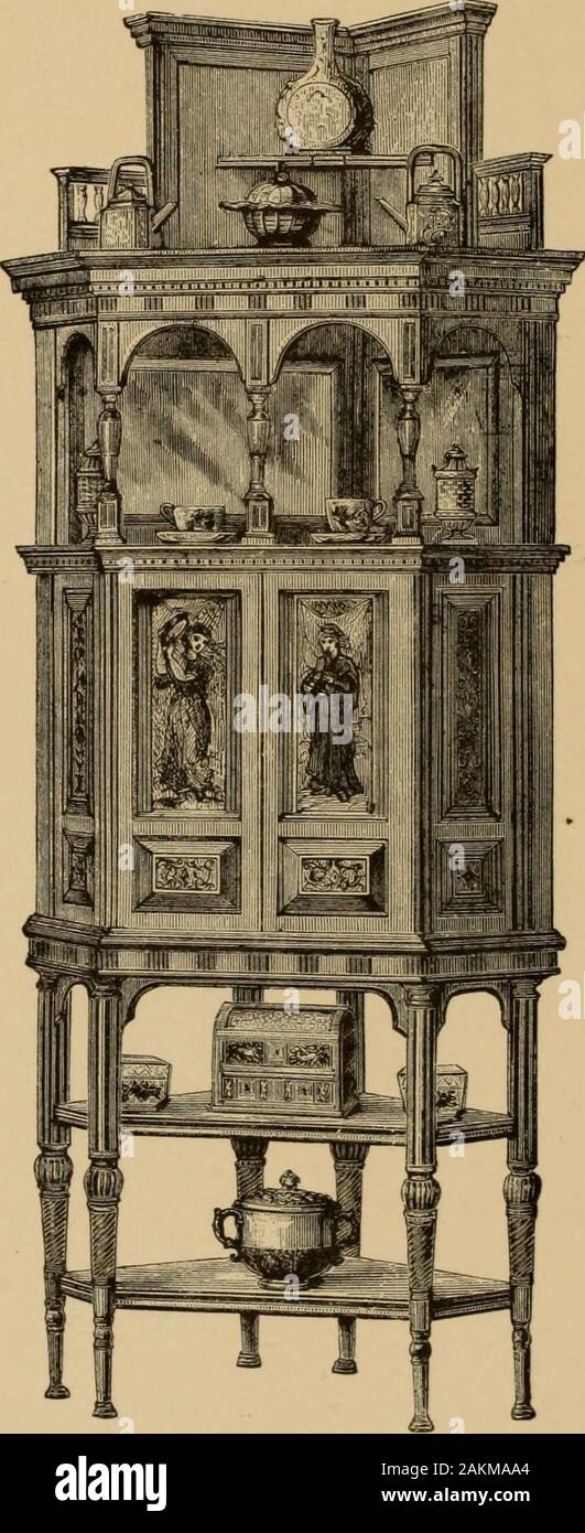 Beispiele für Haushalt Geschmack. ct, seinen Körper von Perlen wie glänzend in Farbe als Naturen ownhandiwork. Auf Seite 490 Wir gravieren drei Dekorative Fayencen aus theexhibit der Graf von Thun, auf seine Töpfereien in Klosterie, Böhmen, und 492 DIE INTERNATIONALE AUSSTELLUNG, 1876. in das österreichische Gericht im Centennial gezeigt. Diese Werke zeigen, in der severalrespects, der gute Einfluss des kaiserlichen österreichischen Museum für Kunst andIndustry, in Wien, und sind besonders bemerkenswert für die Exzellenz der ihre Konturen und die vig-orous Modellierung von therelief Ornamentik. Die Vase auf der rechten von t Stockfoto