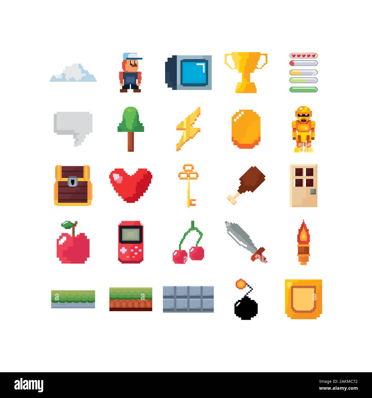 Icon Set Design, Videospiel spielen Freizeit spiele unterhaltung Obsession digital und Lifestyle Thema Vector Illustration Stock Vektor