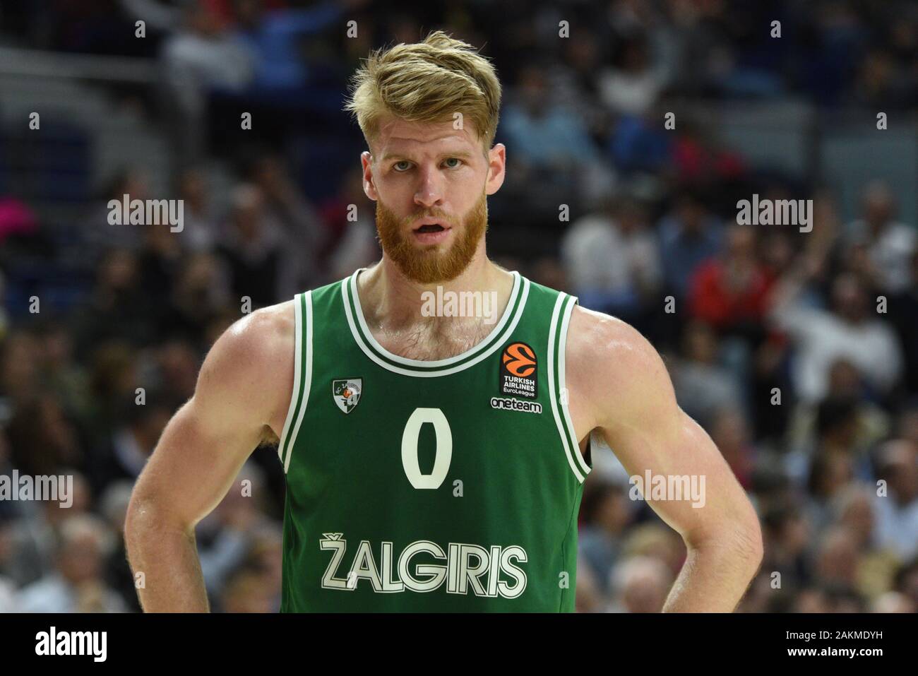 Thomas Walkup, #0 von zalgiris während des 2019/2020 Turkish Airlines Euro League Saison Runde 18 Spiel zwischen Real Madrid und Zalgiris Kauna an WiZink Zentrum in Madrid gesehen. (Endstand; Real Madrid 90:74 Zalgis Kaunas) Stockfoto