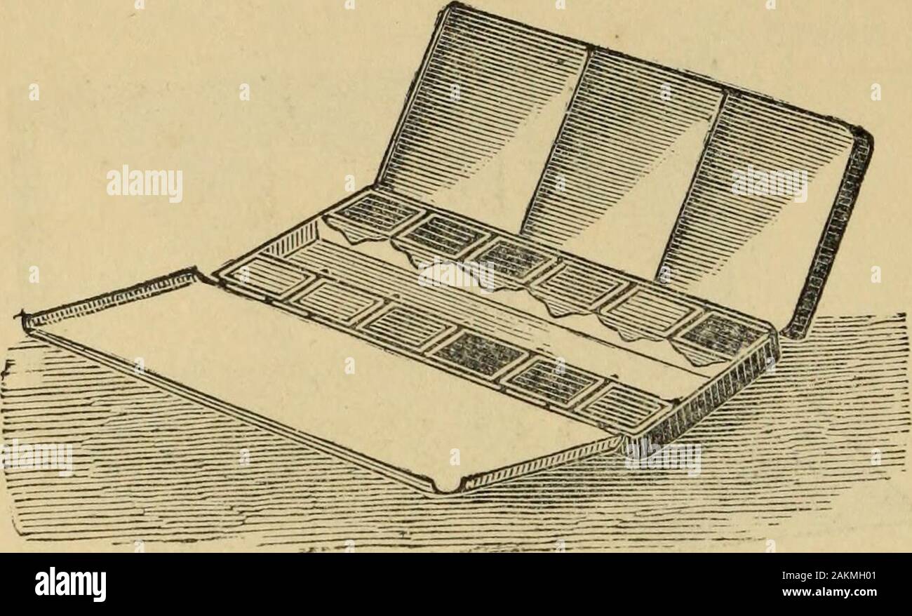 Eine Anleitung Malerei in Wasser Abbildung - Farben: mit Illustrationen und Pinselführung. E. in DUNCANS ANORDNUNG (Meer und Landschaft). Ganze Pfannen. Gamboge, Indisch gelb, gelb Ocker, römisch Ocker, Raw Sienna, gebrannte Sienna, venezianischen Rot, Orange, Braun, Krapp, VandykeBrown Cceruleam, Kobalt, Prussian Blue, Indigo, Lamp Black, und Sepia. Die hälfte Pfannen. Cadmium Cadmium Gelb, Orange, Rot Zinnoberrot, Karminrot, RoseMadder, Lila See, Auszug aus Krapp Carmine Carmine, Violett, Ultramarinblau Ash und Veronese Grün. Preis pro Box,^2 5s. 6d. F. TAYLORS ANORDNUNG (Abbildung, Tier, & Landschaft). Ganze PAN Stockfoto