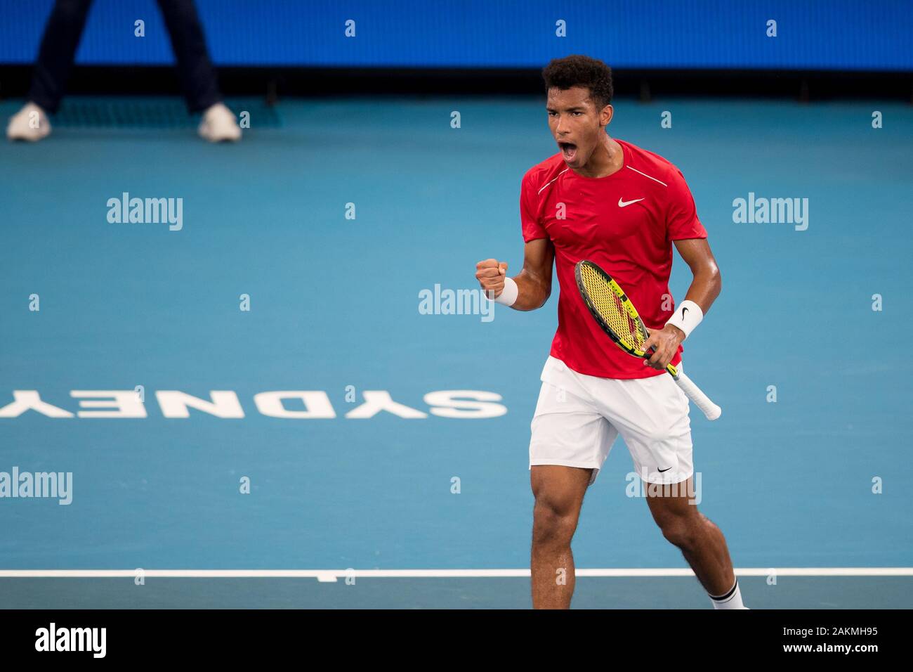 Sydney, Australien. 10 Jan, 2020. Felix Auger-Aliassime von Kanada im Jahr 2020 ATP-Finale acht an der Ken Rosewall Arena, Sydney, Australien am 10. Januar 2020. Foto von Peter Dovgan. Credit: UK Sport Pics Ltd/Alamy leben Nachrichten Stockfoto