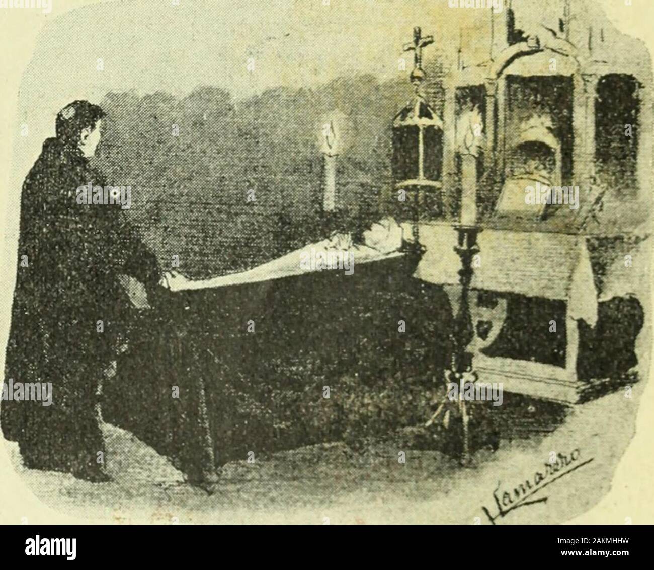 La Mujer. Y En el colmo de la desesperación, aña - dió: - Yo no puedo amorpobre corresponder á tu Mujer, Porque hay Corazones de losque Nace sólo una Flor, y Cuando ya No esta seseca vuelven á Amar! Algún tiempo después se hallaba en unaig-esia y junto al Altar Bürgermeister un ataúdque contenía El cadáver de una Joven. Solitario estaba El Templo y sólo un-sa-cerdote de demacrado ojoshundidos velaba semblante y junto al féretro de aquelcadáver. La muerta Ära Feliciana de Guzmán. llamada, por su estro poético décimamusa Sevillana allá la en el siglo XVII, "au-Tora de versos y Tragikomisches comedias de granmérito, Stockfoto