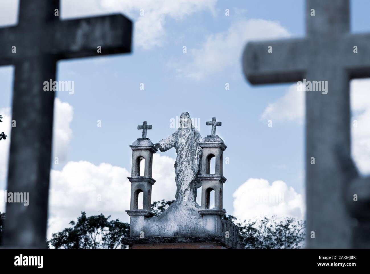 Jesus Christus Grabstein. Foto in der kleinen Stadt Dzitya, Yucatan, Mexiko. Stockfoto