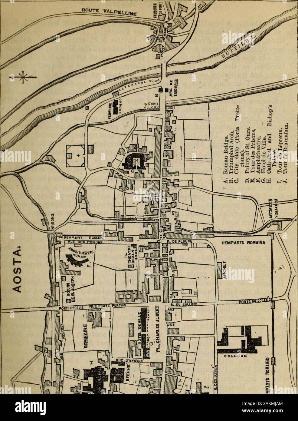 Handbuch für Reisende in Norditalien: Bestehend aus Turin, Mailand, Pavia, Cremona die italienischen Seen, Bergamo, Brescia, Verona, Mantua, Vicenza, Padua, Venedig, Ferrara, Bologna, Ravenna, Rimini, Modena, Parma, Piacenza, Genua, die Côte d'Azur, und den dazwischen liegenden Städte und Routen. Die Piedmontesegovernment-map ist in diesem dis nutzlos - Trict.] in der Nähe von St. Marcel sind Kupfer-Minen, und die bemerkenswerten Fontaine Bleue, imprägniert mit Kupfer. Auf dem Ansatz nach Aosta theChateau Quart ist hoch auf themountain Seite gesehen; ein Weg führt zu Es fromnear Villefranche, und unten auf der anderen Seite zu Aosta, so dass ein vi Stockfoto