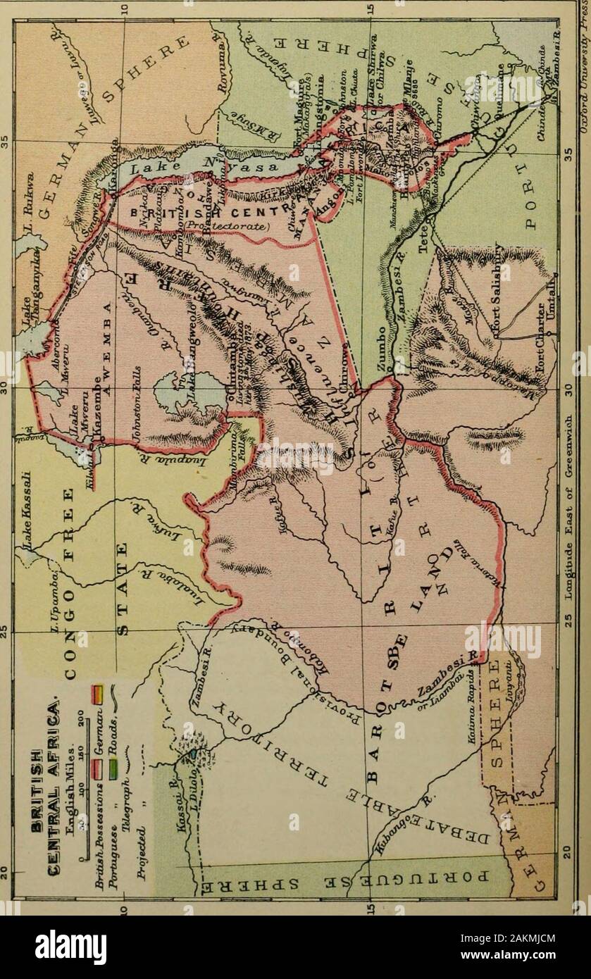 Süd- und Ostafrika. 1. East Coast Railway. Der Abschnitt von Chimoio, der gegenwärtigen Terminus, an die portugiesische Grenze (ca. 55 Meilen) ist jetzt in der Hand und isexpected bis Ende 1896 abgeschlossen sein. Einen Vertrag für die furthersection von der Grenze zu Umtali wird angeordnet, und diese Zeile isexpected bis Juni 1897 zu nähern. 2. Betschuanaland Eisenbahn. Palapye wird hoffentlich erreicht werden byMarch 1 S97, und Bulawayo bis Dezember 1897. 3. Der Telegraph Linie nördlich von Rhodesien hat Zomba in theBritish Zentralafrika Protektorat erreicht. Der Bruch zwischen Tete auf dazu Fron Stockfoto