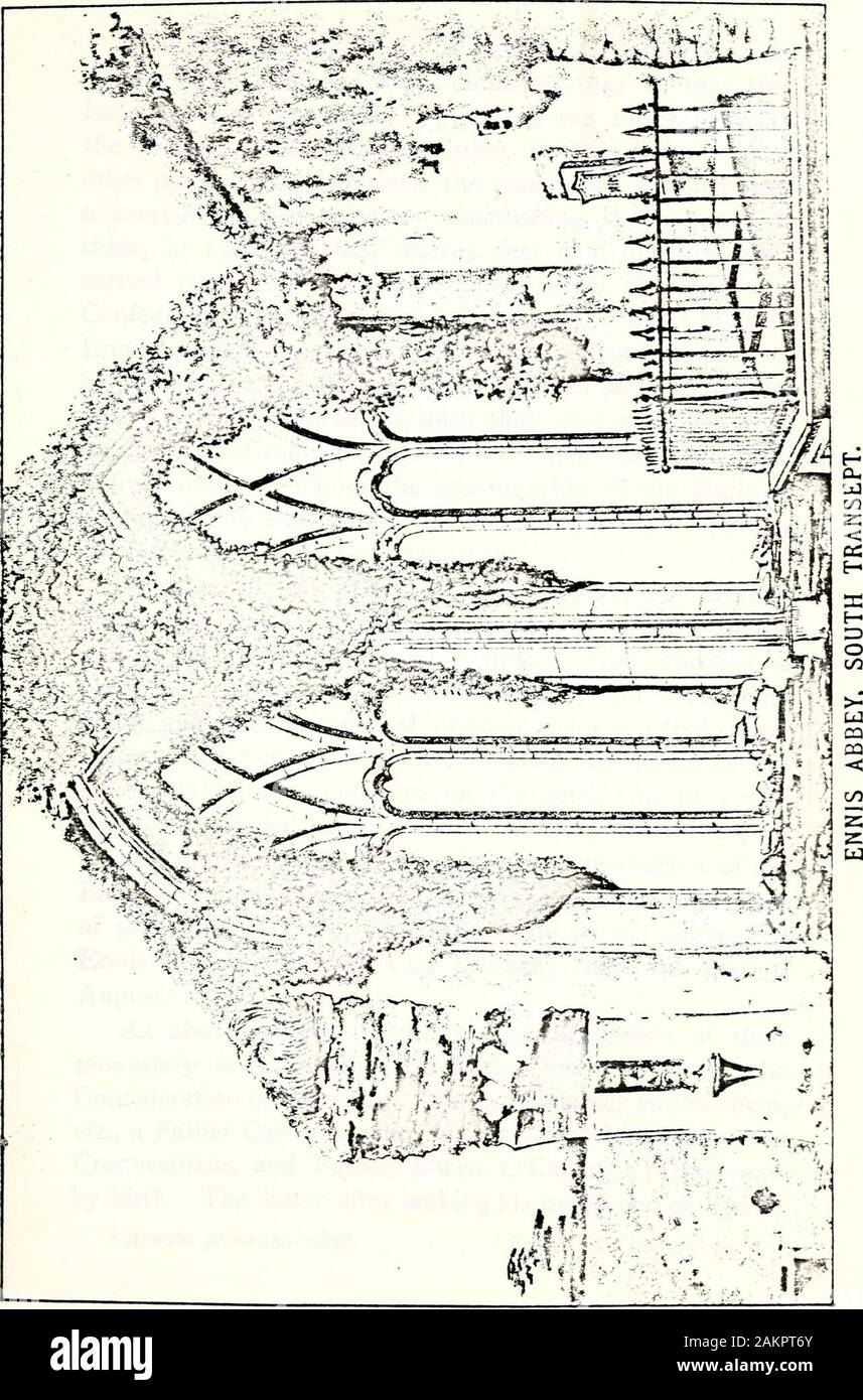 Die Geschichte und die Topographie der Grafschaft Clare, die von den frühesten Zeiten bis zum Beginn des 18. Jahrhunderts. le.3 Es ist die, die in theconvent von Ennis residierte, 1440 {recti 1496), eine brothernamed OTriain Fergal, die aufgerufen wurde, aus dem smallnessof seine Größe, Fergal Betteln. Conor na Srona OBrien, König ofThomond, tödlich verwundet, zu bekennen hissins verweigert oder geistlichen Ämter aller Art zu erhalten. Der thepersuasions Fergal Beg brachte ihn jedoch tocontrition. Die Nachricht von seiner Bekehrung war in einer Vision immediatelyimparted zu einem Mönch in Lismore, und er instantlycommunicated Stockfoto