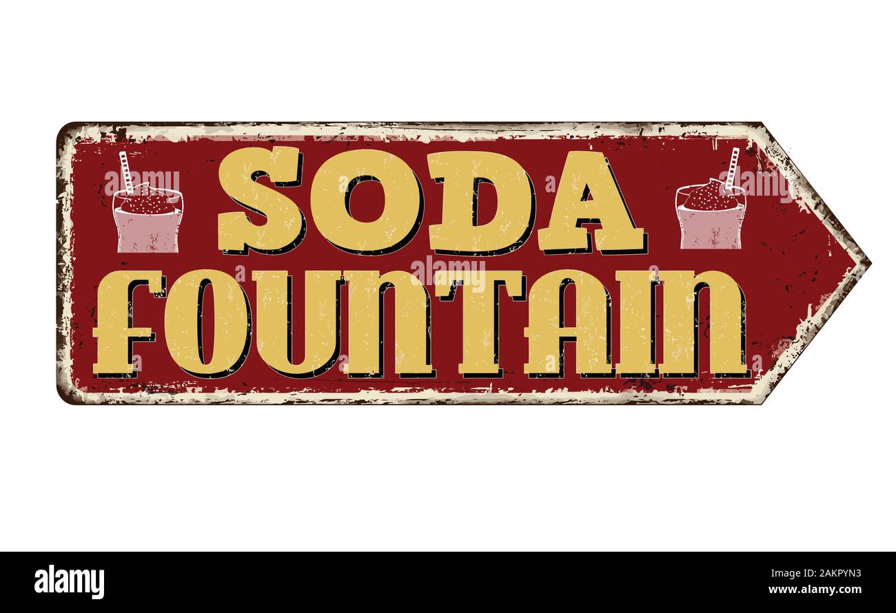 Soda Fountain vintage rostiges Metall Zeichen auf weißem Hintergrund, Vector Illustration Stock Vektor