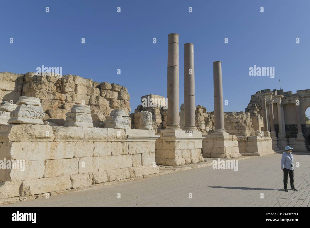 Säulen am Amphitheater, Ausgrabungsstätte Bet Sche'an, Israel Stockfoto