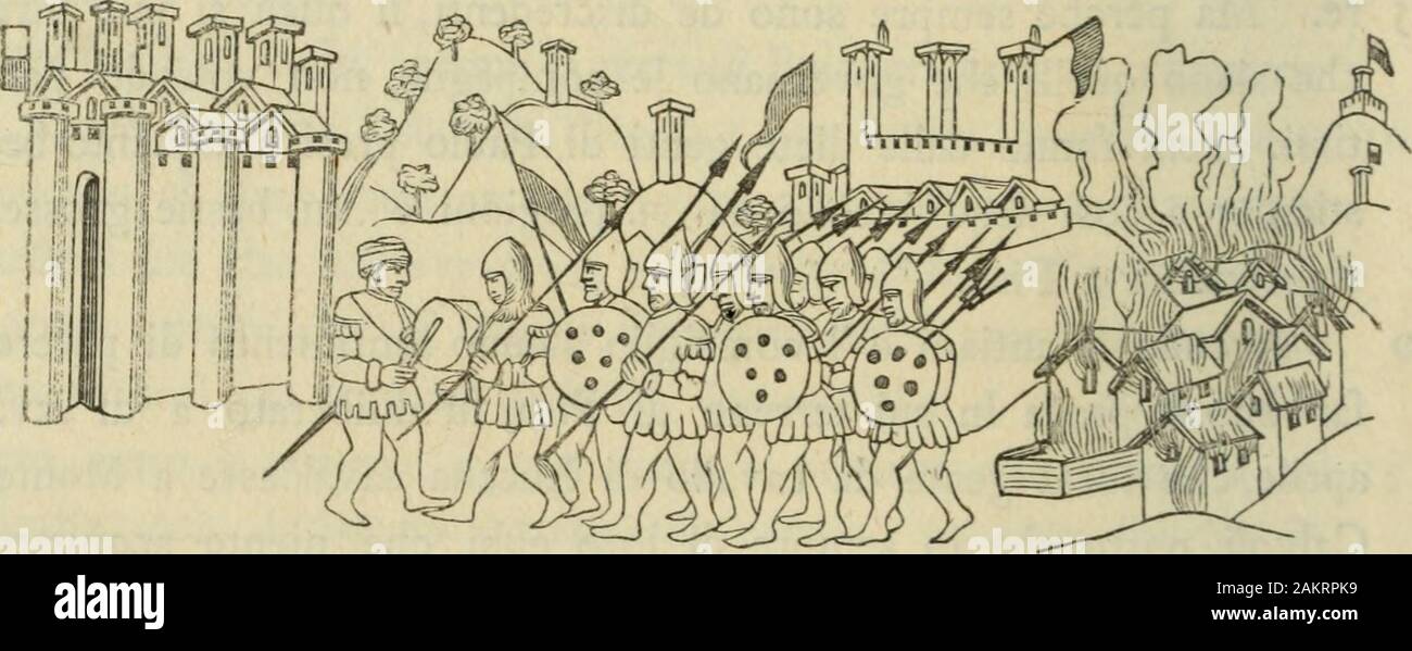 Le chroniche Sercambi, di Giovanni Lucchese. et Sete, et Cosi steono Fein algiorno. Venuto Il giorno, pensando che quelli di Monte Cal - voli uscissero fuori, Quazi passato Nona stectero piacti. 35 E quelli di Luccha vedendo che neuno del chastello uscia, pensòno, scoprendosi, che serènno asaltati e a quello Modo po-trenno guadagnare. E cosi scoprirò alquanti diliberato, Si e iresto rimasero in aguàito andando intorno al Castello, né Pro que-sto alcuno Uscio fuori. E vedendo Le genti di Luccha che Po-40 gehen Ära giovato Loro avizo, tornòro eine Luccha sensa alcuno Gua-e. 169 B582 PARTE PRIMA DELLE C Stockfoto