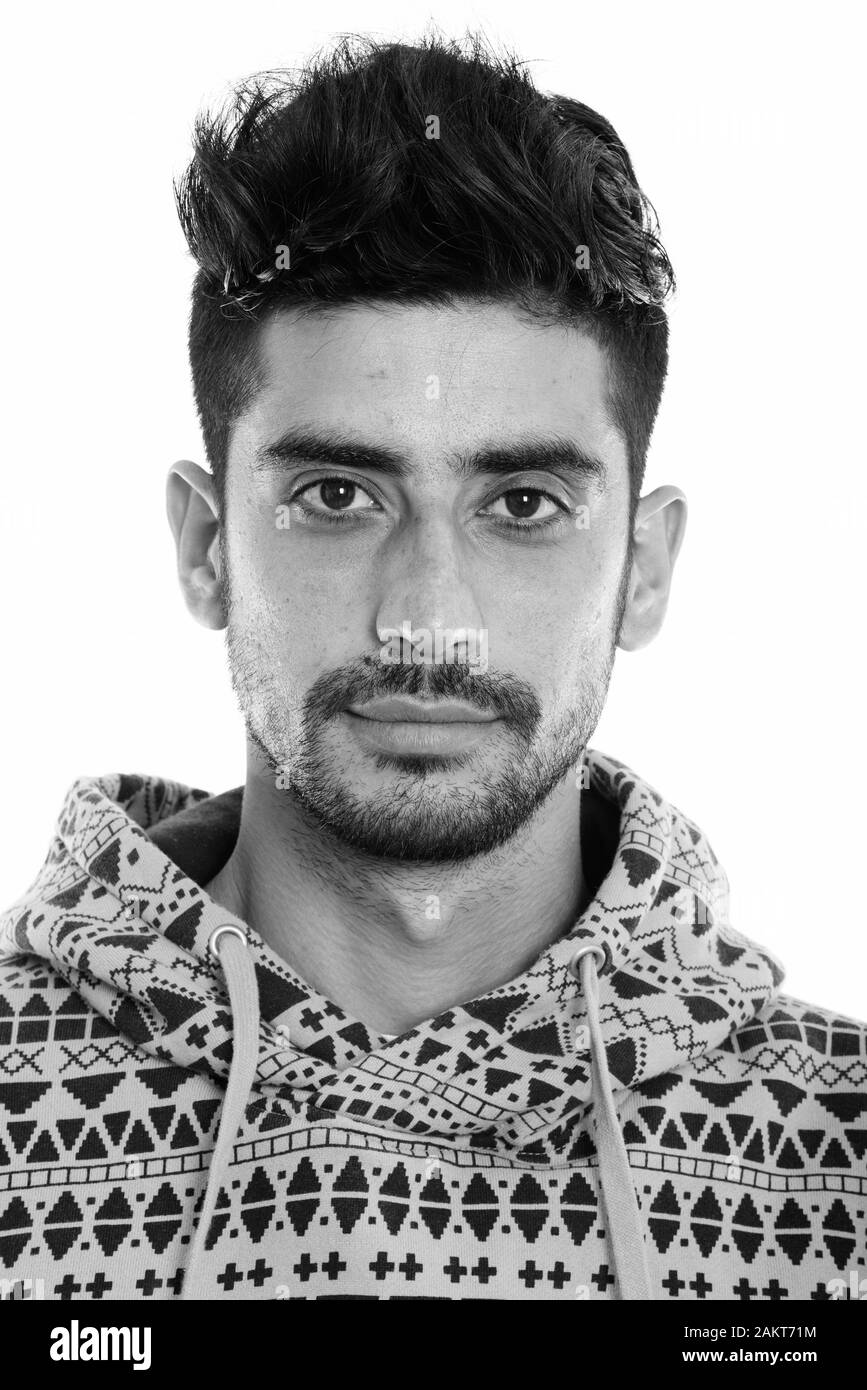 Gesicht der jungen Persischen Mann hoodie tragen Stockfoto