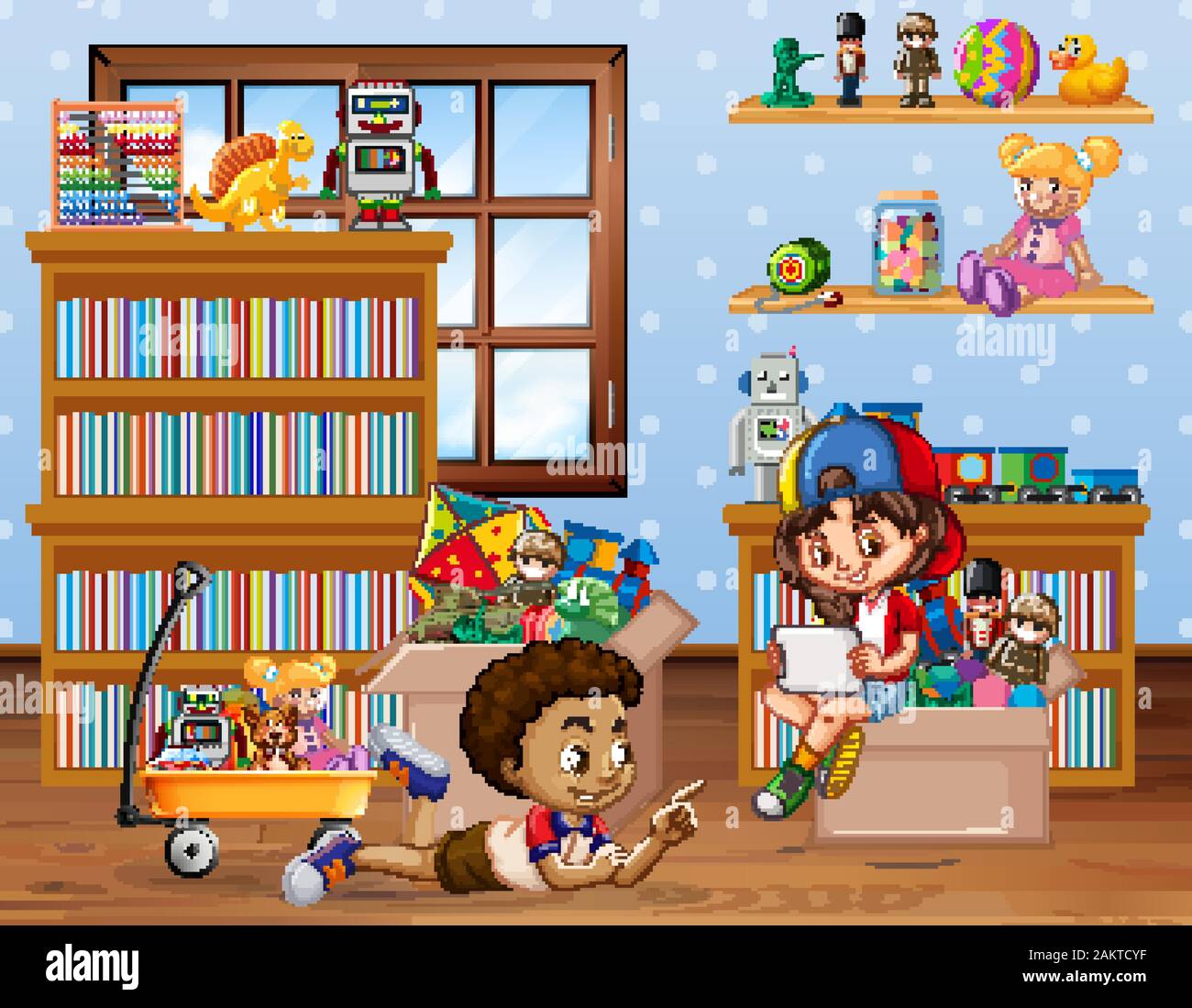 Szene mit spielenden Kinder im Zimmer Abbildung Stock Vektor