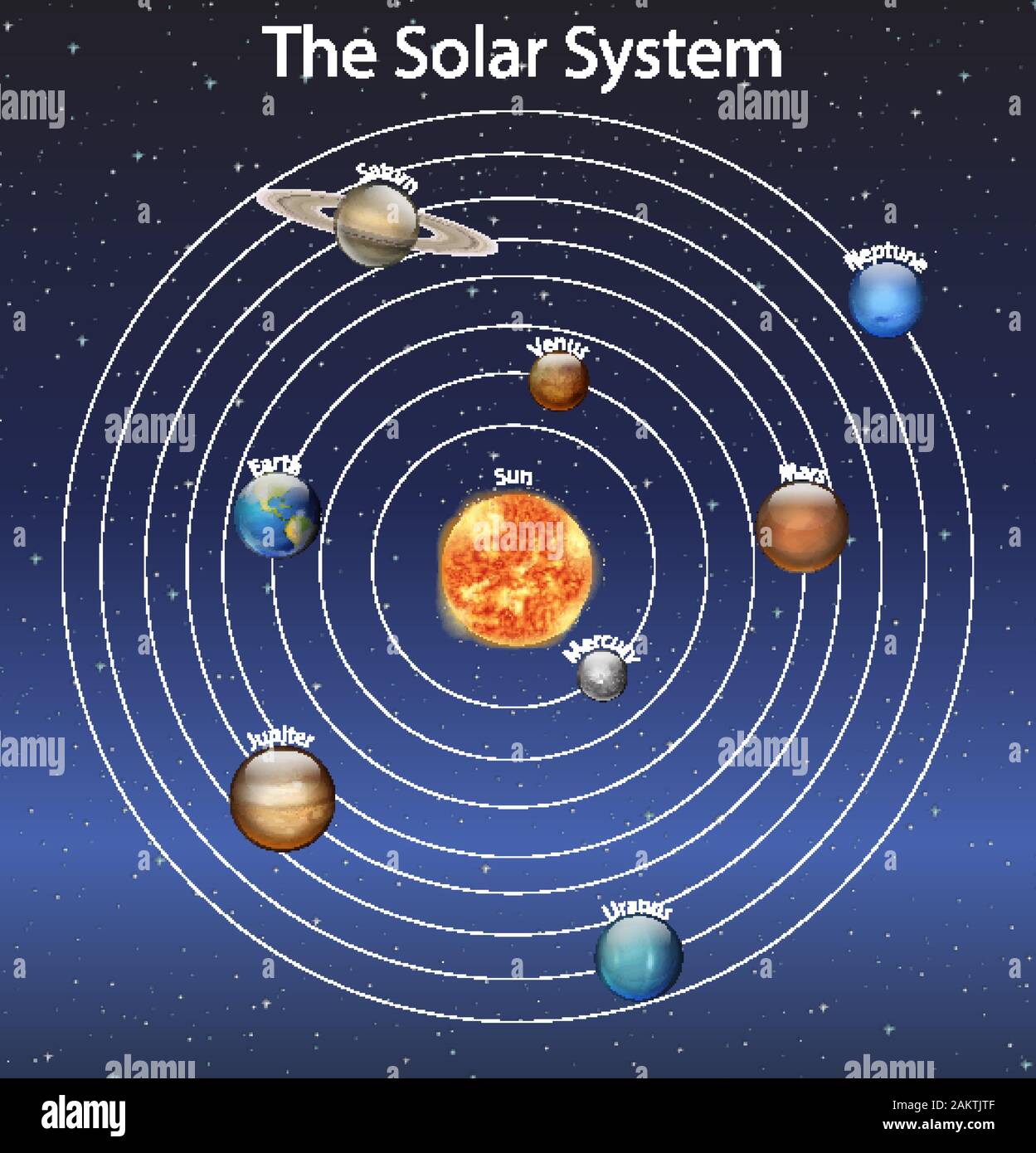Diagramm mit den verschiedenen Planeten im Sonnensystem Abbildung Stock Vektor