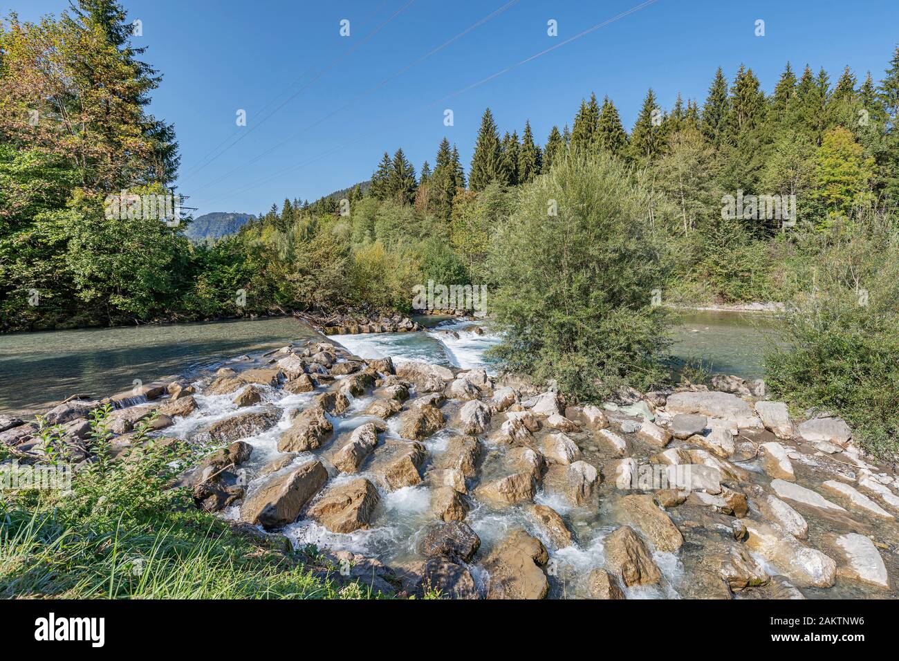 Blick auf Iller, wo Trettach, Stillach und Breitach die Iller/Bayern bilden Stockfoto