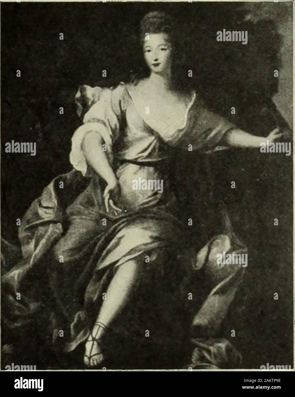 Les Arts dans la Maison de Condé. IIE. VIIV - JULES DE LOUKBON, PlilNCE DE CoNDligravf par Poir. LV, claprJs Mii; NAriD. HEXHY - JULES, PRINCE DE CONDE 45 de Bléneau et du Faubourg Saint-Antoine, retraite dArras, Secours de Valencienneset de Cambrai, bataille des Dunes, etc. Lesprit inventif d Henry-Jules résolut La difii - culté, et le tableau du Itepenlir, sil Nest point une Grande oeuvre Dart, est au moinsdune merveilleuse Phantasie. Le Grand Condé, debout, altier, dans une attitudequi nimplique pas Le moindre repentir, retient Tun la Main Gauche la trompettedune Renommée qui sapprête à publierses c Stockfoto