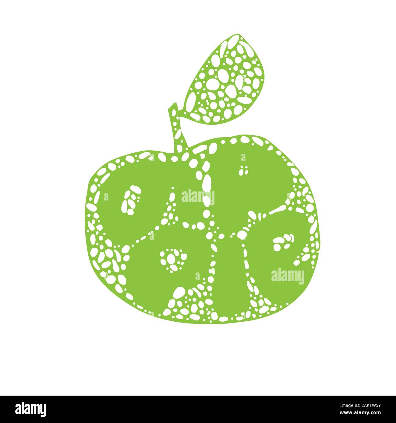 Green Apple Silhouette. Frisches Obst Typografie Vector Illustration, Handdrawn Schriftzug. Hand gezeichnet Font auf gesunden fruchtig Ernte apple Silhouette Stock Vektor