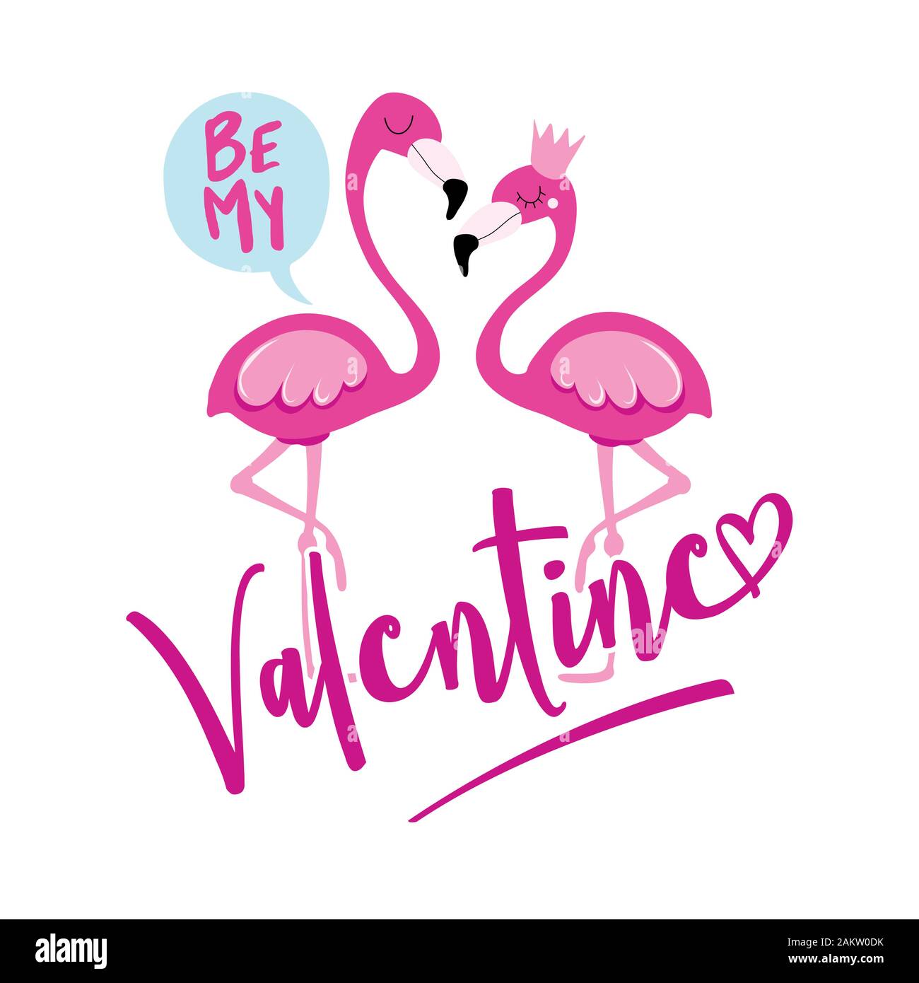 My Valentine - Valentinstag handdrawn Abbildung mit zwei Flamingo Paar in der Liebe sein. Handgefertigte Schrift drucken. Vector vintage Abbildung mit Stock Vektor