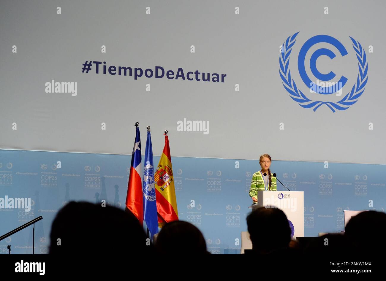 Greta Thunberg hielt am 11. Dezember 2019 auf der UNFCCC COP25 Madrid eine Rede Stockfoto