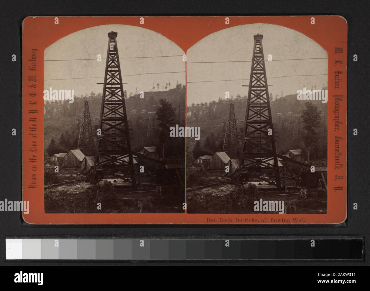 Red Rock Kräne, alle fließenden Gut beinhaltet Ansichten von W. L. Sutton, E.&HT Anthony, W. L. Hall und andere Fotografen und Verlage. Robert Dennis Sammlung von stereoskopische Ansichten. Titel von Cataloger'. Blick auf das südliche Reihe von New York einschließlich Broome, Chenango, Cortland, Schuyler, Steuben Tioga und Tompkins Grafschaften; Norwich, einschließlich gruppenporträts, Marathon, einschließlich einer Darstellung der Quilts; Homer, einschließlich einer Akademie; Kutabali; Molkerei Operations bei Düren; Kommissionierung Hopfen in Otsego; das gas Haus am Waverly, Dam und fällt bei Fall Creek; Red Rock Ölderrickkräne; Cayuta Gle Stockfoto