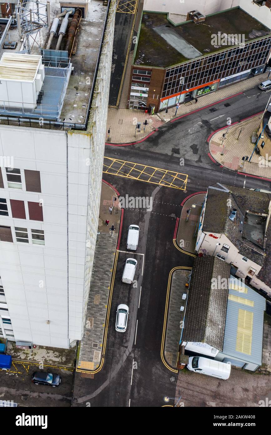 Mit Blick auf den Hauptort in den Töpfereien, Hanley, das Stadtzentrum mit Hochhäusern und einer schönen Stadtlandschaft, Stoke on Trent Stockfoto