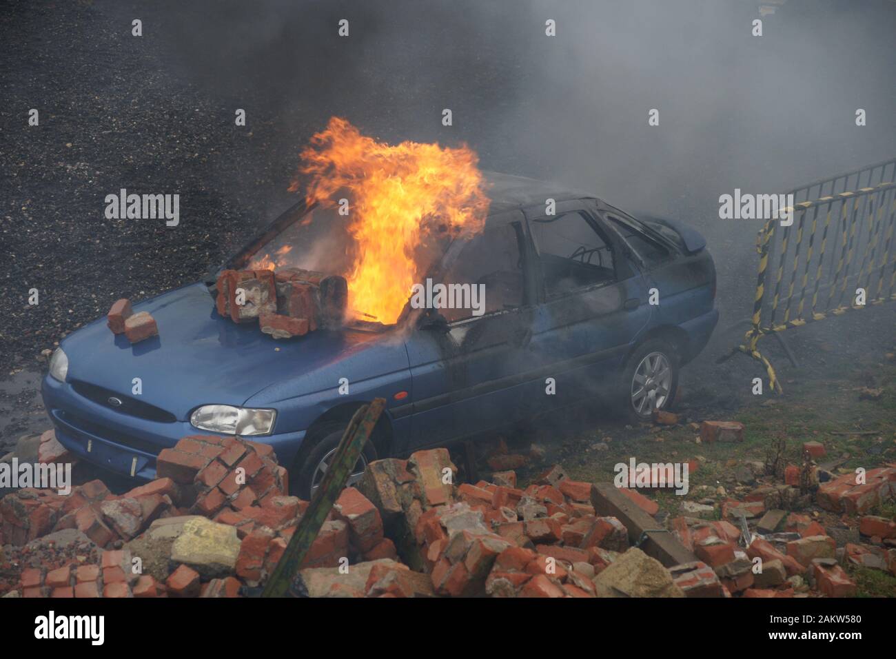 Raketenangriff, Ukraine-Kriegsgebiet Stockfoto
