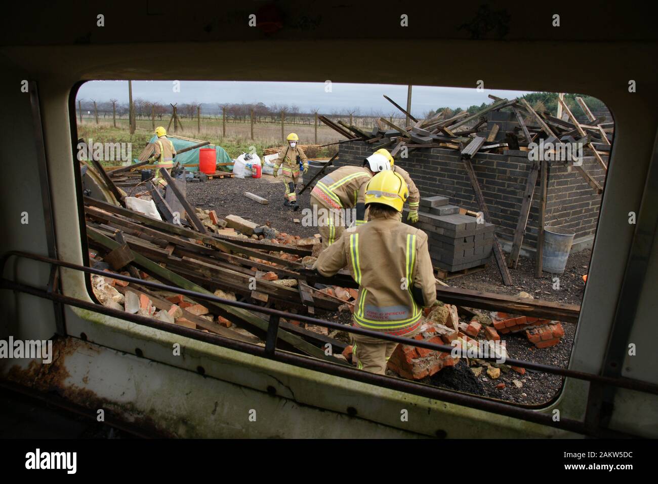 Bus Crash-und Explosionsgefahr Stockfoto