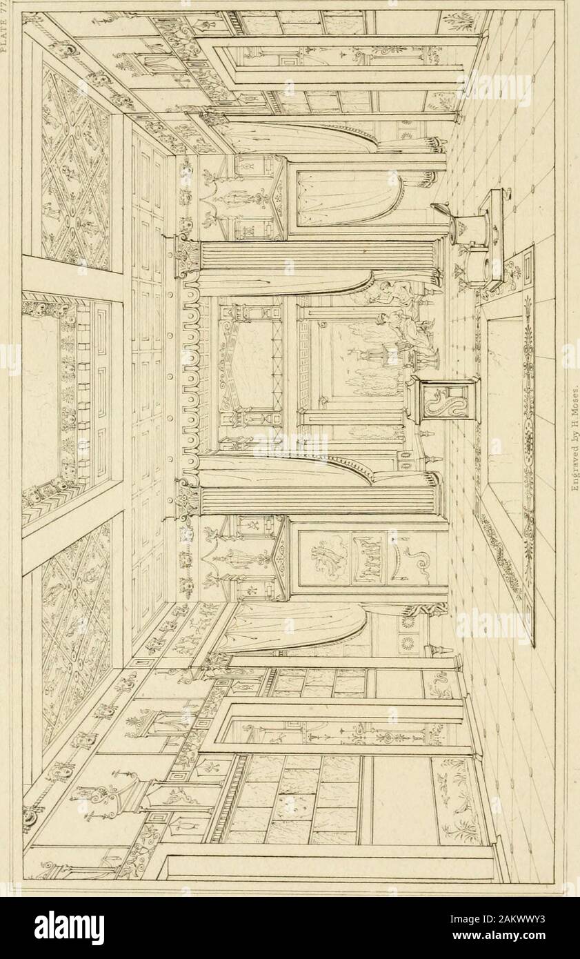 Pompeiana: die Topografie, bauten, und Ornamenten aus Pompeji. ^5^. 15 p =^ POMPEIANA. 263 und ihre grünlichen Gewand transparenter. Nep-tunes Vorhänge ist blau: Das von Quecksilber andVulcan rot. Platte LXXVII. Restaurierten Lichthof des Hauses des Sallust, orActaeon. "Durch diesen Vergleich mit der Platte 28 (Blick auf theroom in seinem jetzigen Zustand), es wird gesehen werden, wie farthe Wiederherstellung zugelassen ist. Die compluviumand Impluvium beobachtet werden. In der Nähe des latteris eine Vorrichtung zur Erwärmung von Wasser, in thishouse gefunden, aber jetzt im Royal Museum. Die lowersquare statt Kohle in der unteren; wherethe Stockfoto