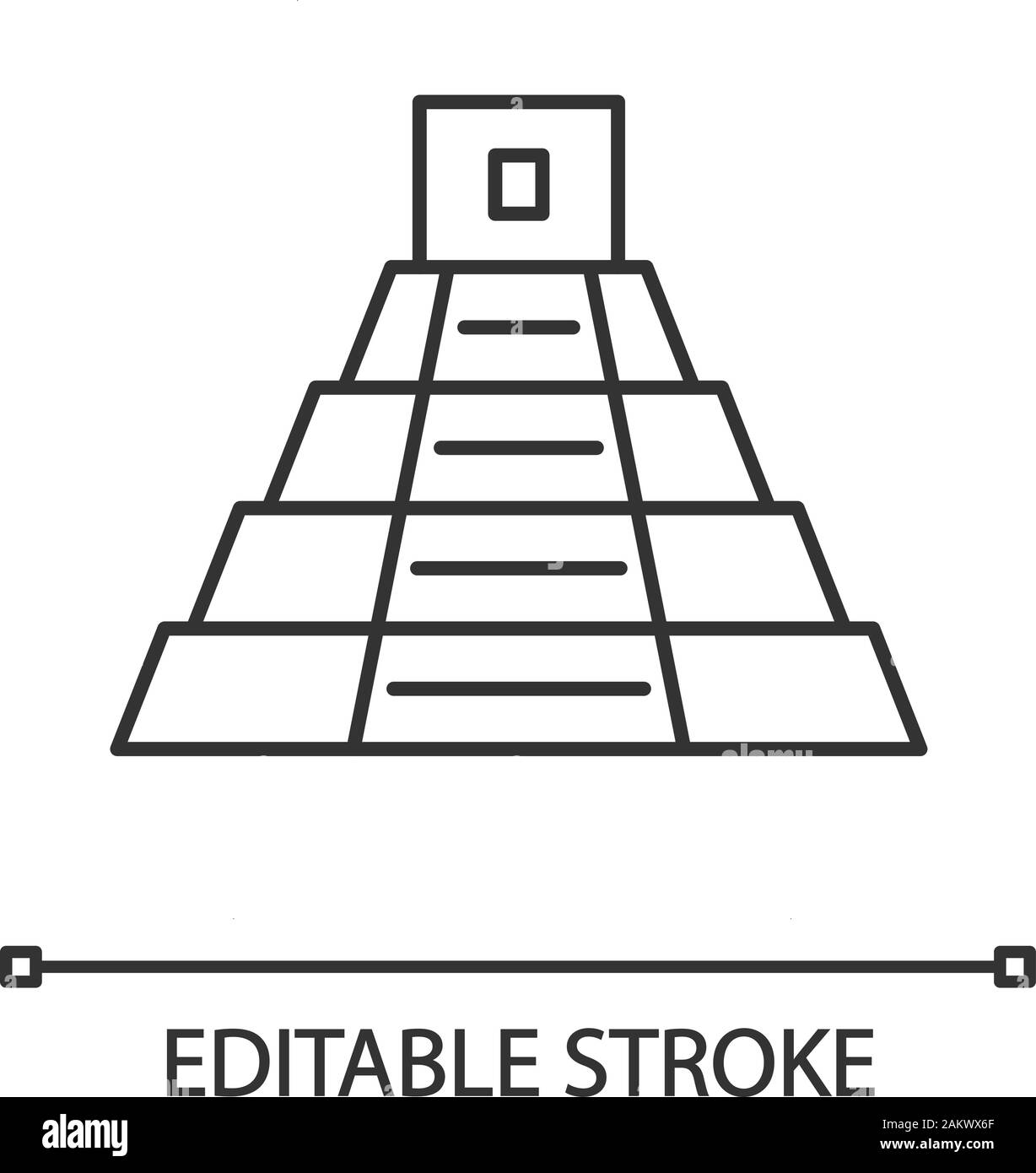 Mexikanische Pyramide lineare Symbol. Teotihuacan. Maya Pyramide. Treppen hinauf. Dünne Linie Abbildung. Kontur Symbol. Vektor isoliert Umrisse zeichnen. Bearbeitbar Stock Vektor