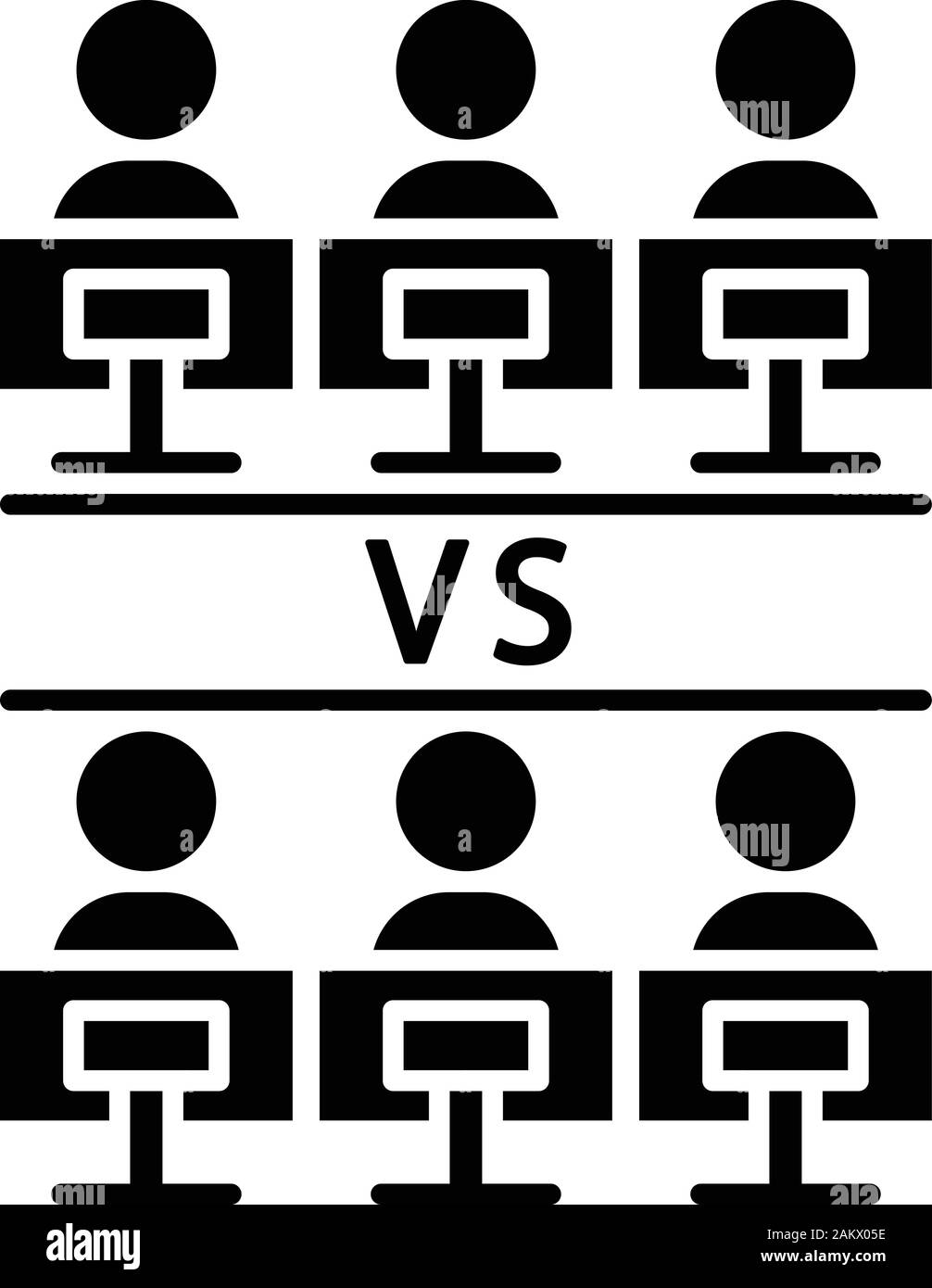 Round-robin-Turnier glyph Icon. Esports Wettbewerb. Video Spiele Meisterschaft. Konkurrenten spielen. Silhouette Symbol. Negativer Platz. Vektor Stock Vektor