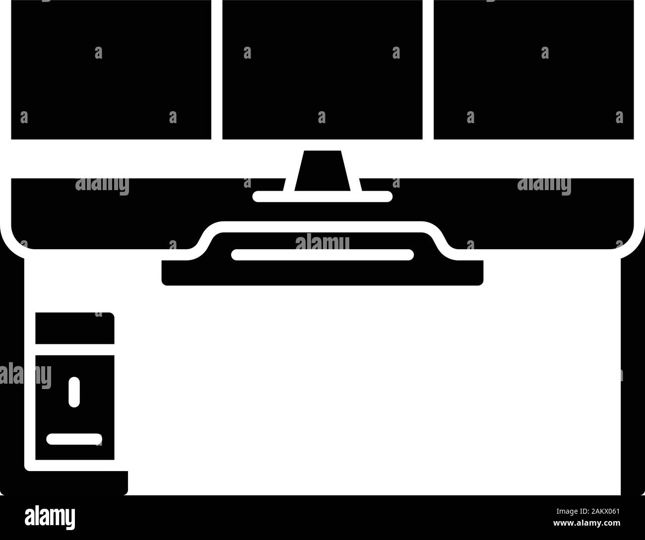 Gaming Schreibtisch glyph Icon. Esports Umfeld. Ergonomische Möbel für Gameplay. Gamer PC-Tisch. Silhouette Symbol. Negativer Platz. Vektor isolieren Stock Vektor
