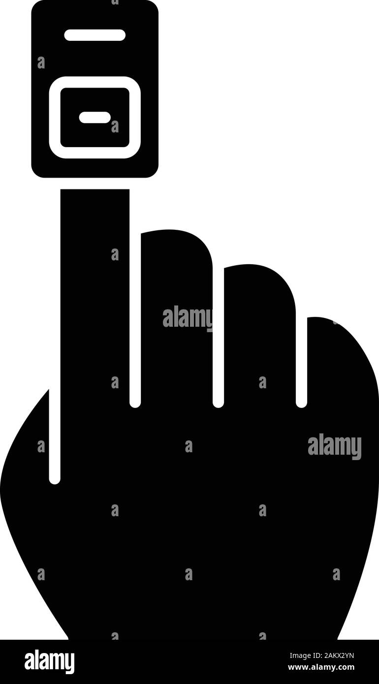 Fingertip Pulsoximeter glyph Icon. Finger Clip Blutdruck überwachen. Blutzucker, Glucose Test. Glucometer. Medizinisches Gerät. Silhouette Symbol. Neg Stock Vektor