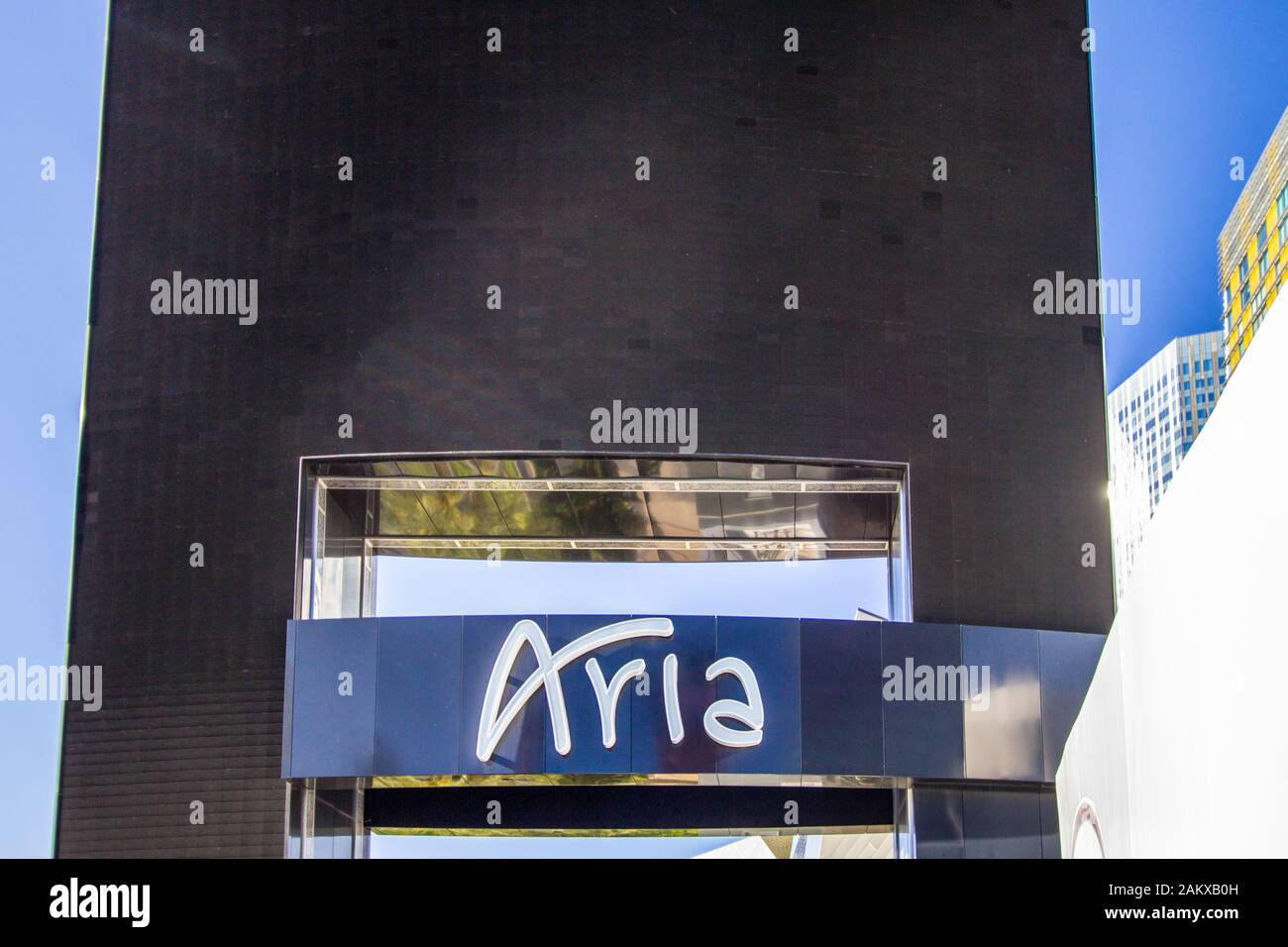 Las Vegas, Nevada - äusseres Zeichen für den Aria Casino and Resort auf dem Las Vegas Strip. Aria liegt im Stadtzentrum auf dem Las Vegas Strip entfernt. Stockfoto
