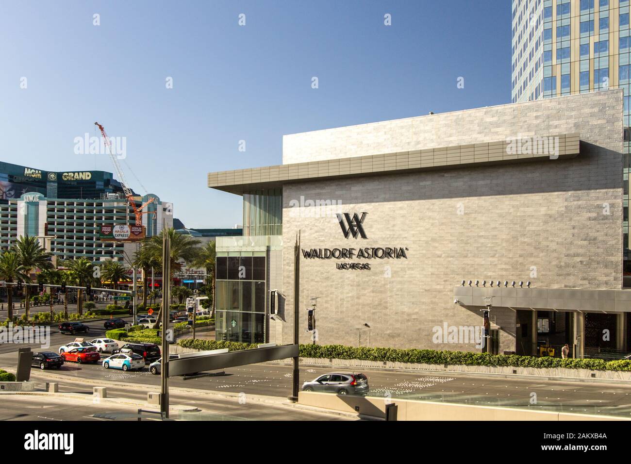 Las Vegas, Nevada, USA - Mai 6, 2019: Äußere des Waldorf Astoria auf dem Las Vegas Strip. Waldorf ist ein Luxus der Marke Hilton Hotel Franchise. Stockfoto