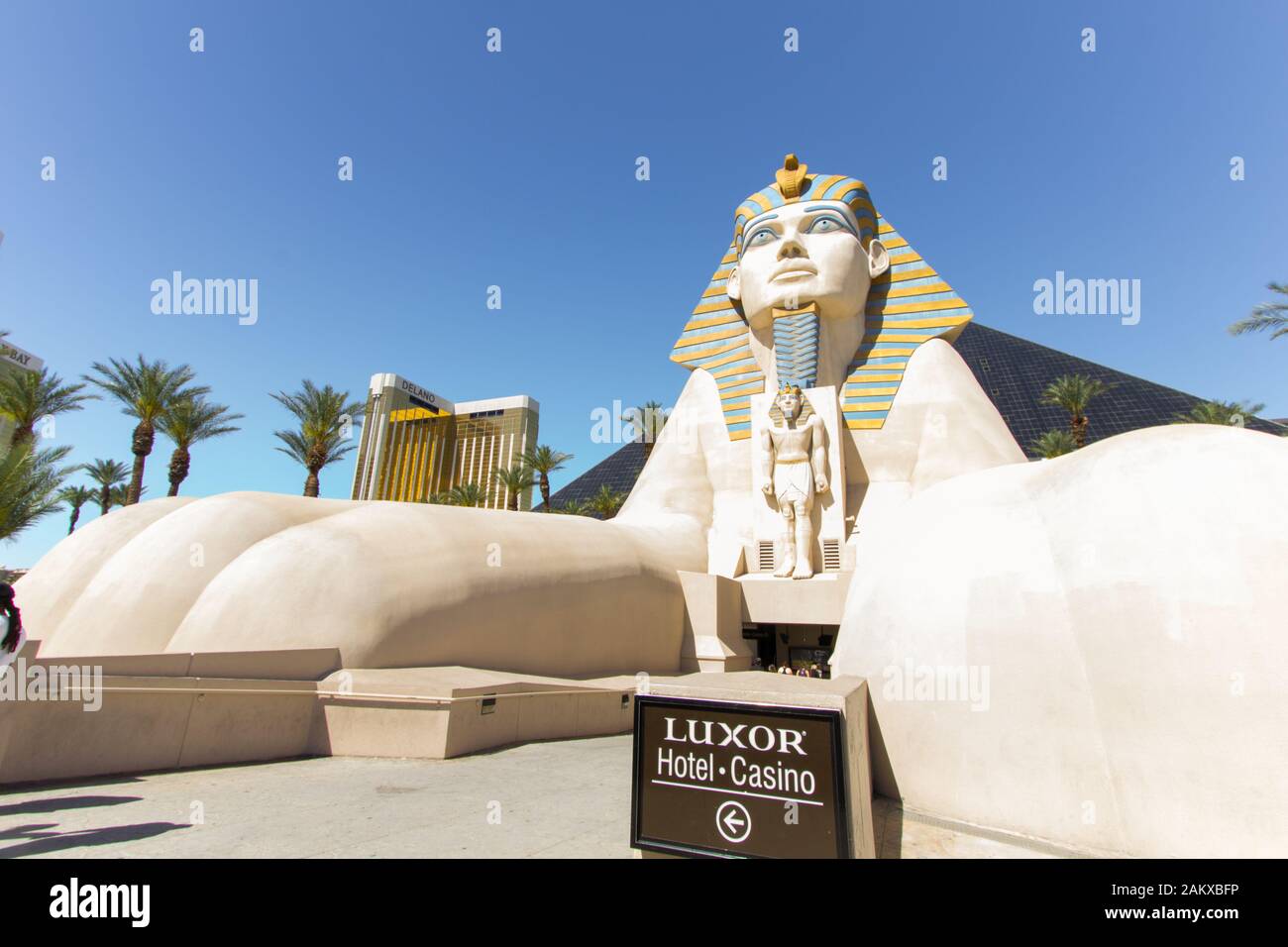 Las Vegas, Nevada, USA - 6. Mai 2019: Nahaufnahme des berühmten Las Vegas Sphinx. Stockfoto